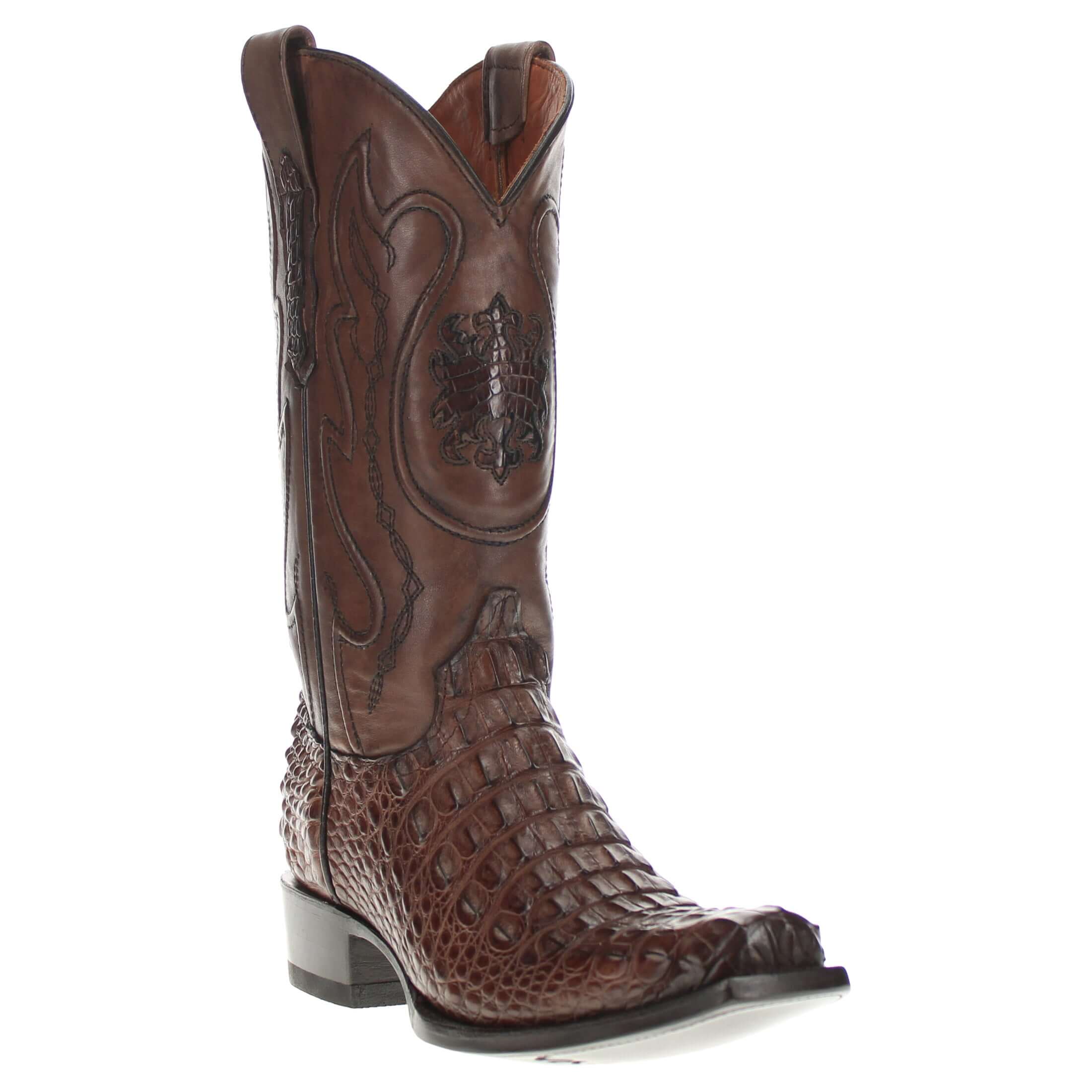 Men's Mocha American Alligator Hornback Boots With Inlays by Vaccari