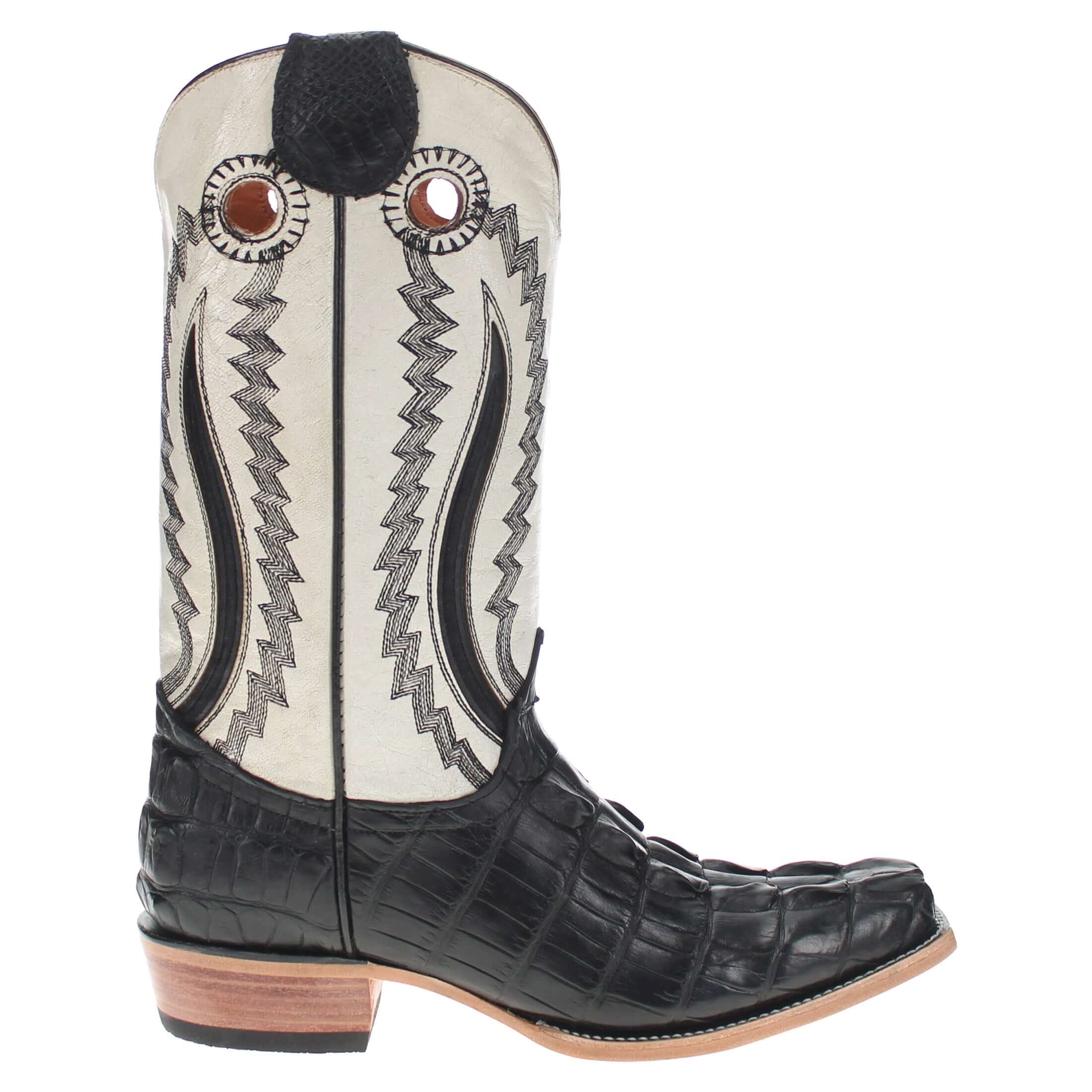 Men's Black Alligator Hornback Tail Cowboy Boots Roman by Vaccari Core