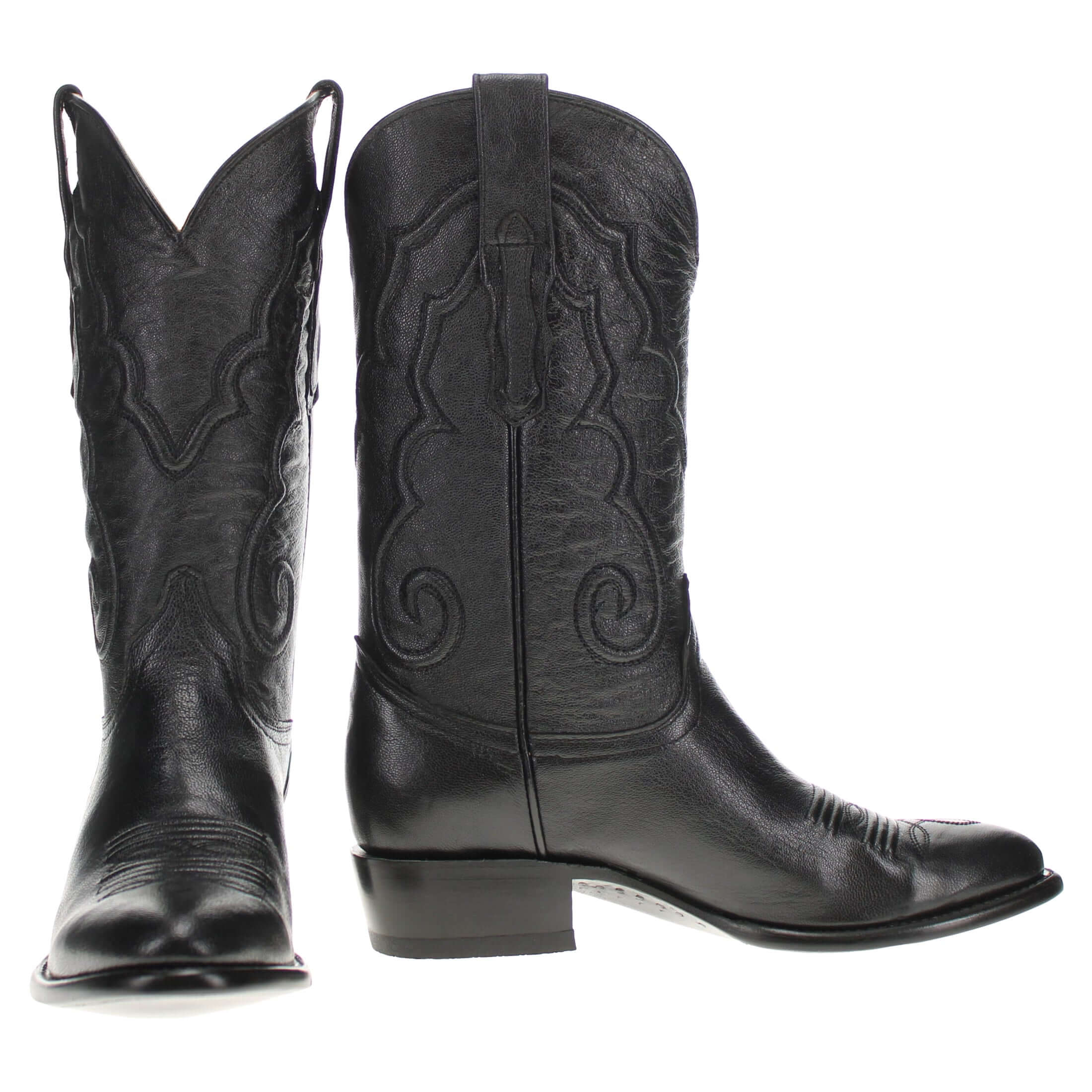 Men's Black Goat Leather JW Toe Cowboy Boots | Vaccari Boots
