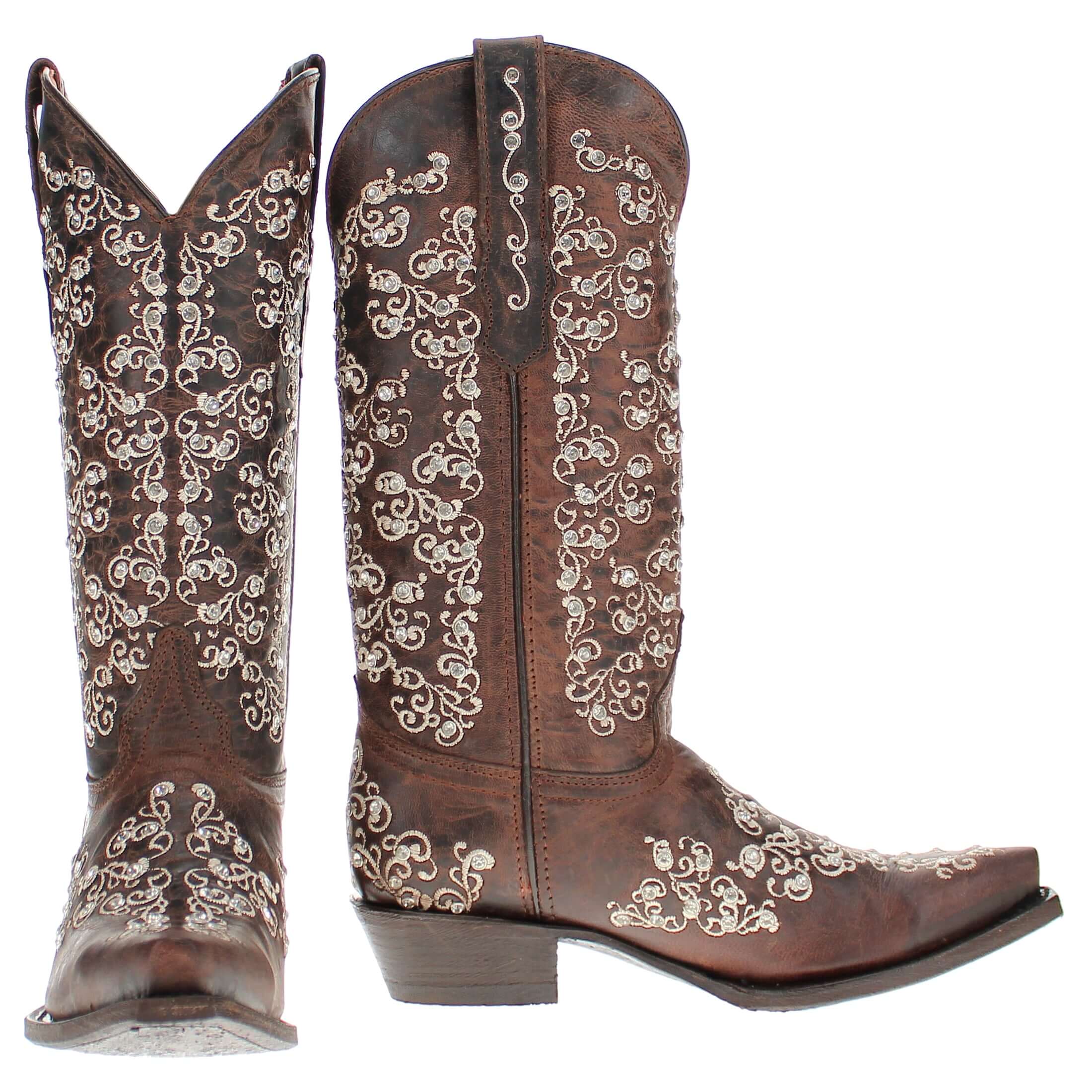 Women's Mocha Snip Toe Crystal Embellished Vaccari Boots