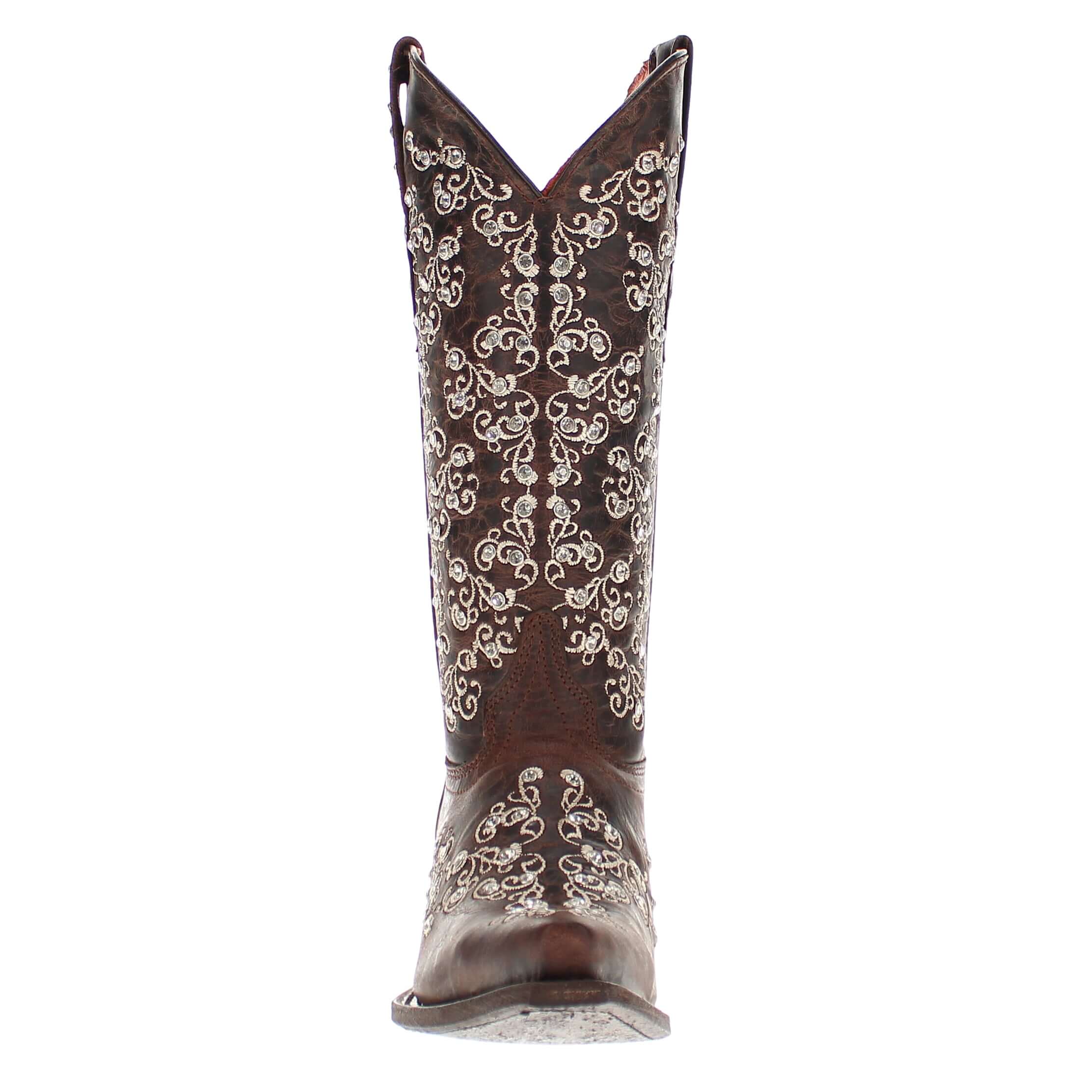 Women's Mocha Snip Toe Crystal Embellished Vaccari Boots