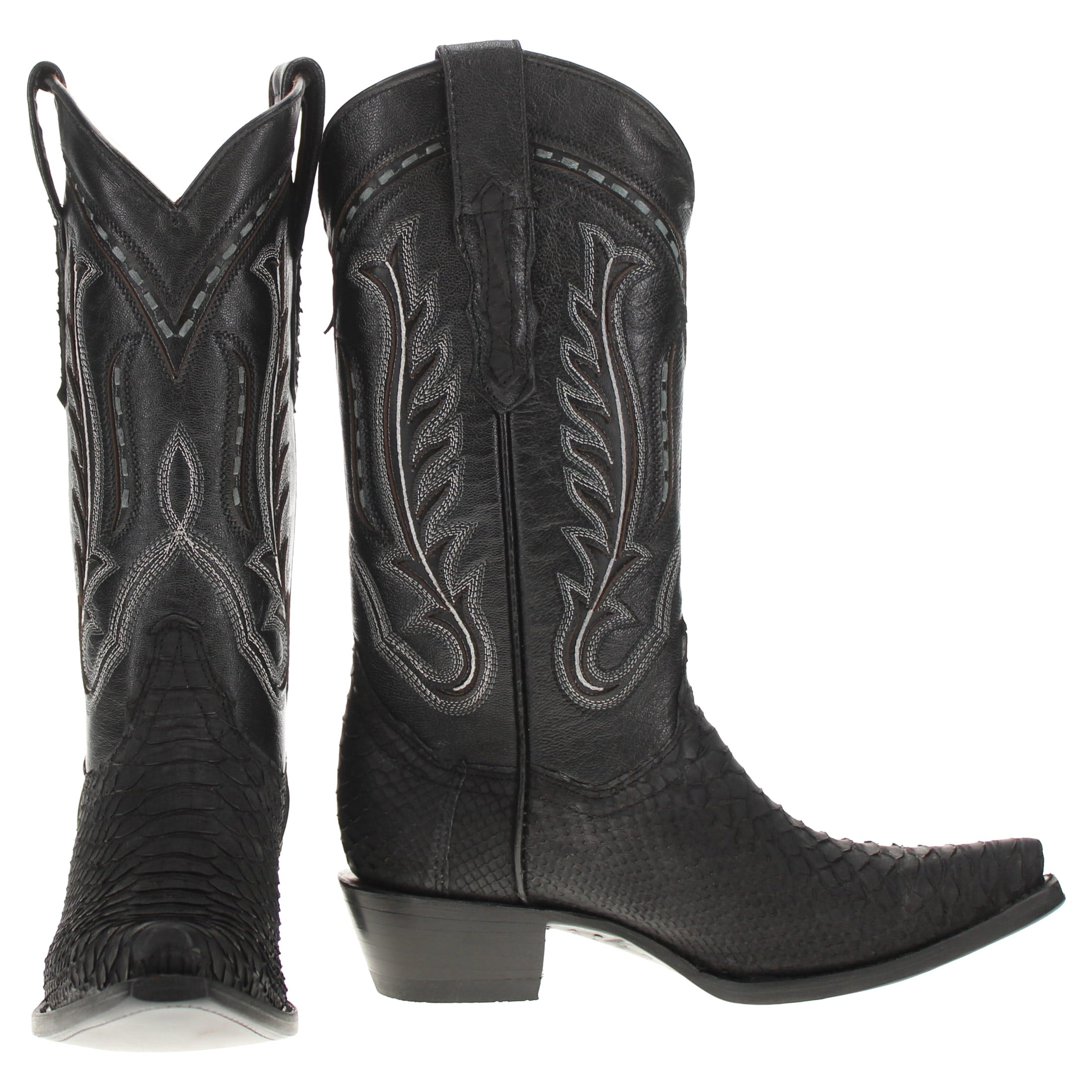 Womens Black Python Leather Snip toe Western Snip Toe Boots by Vaccari