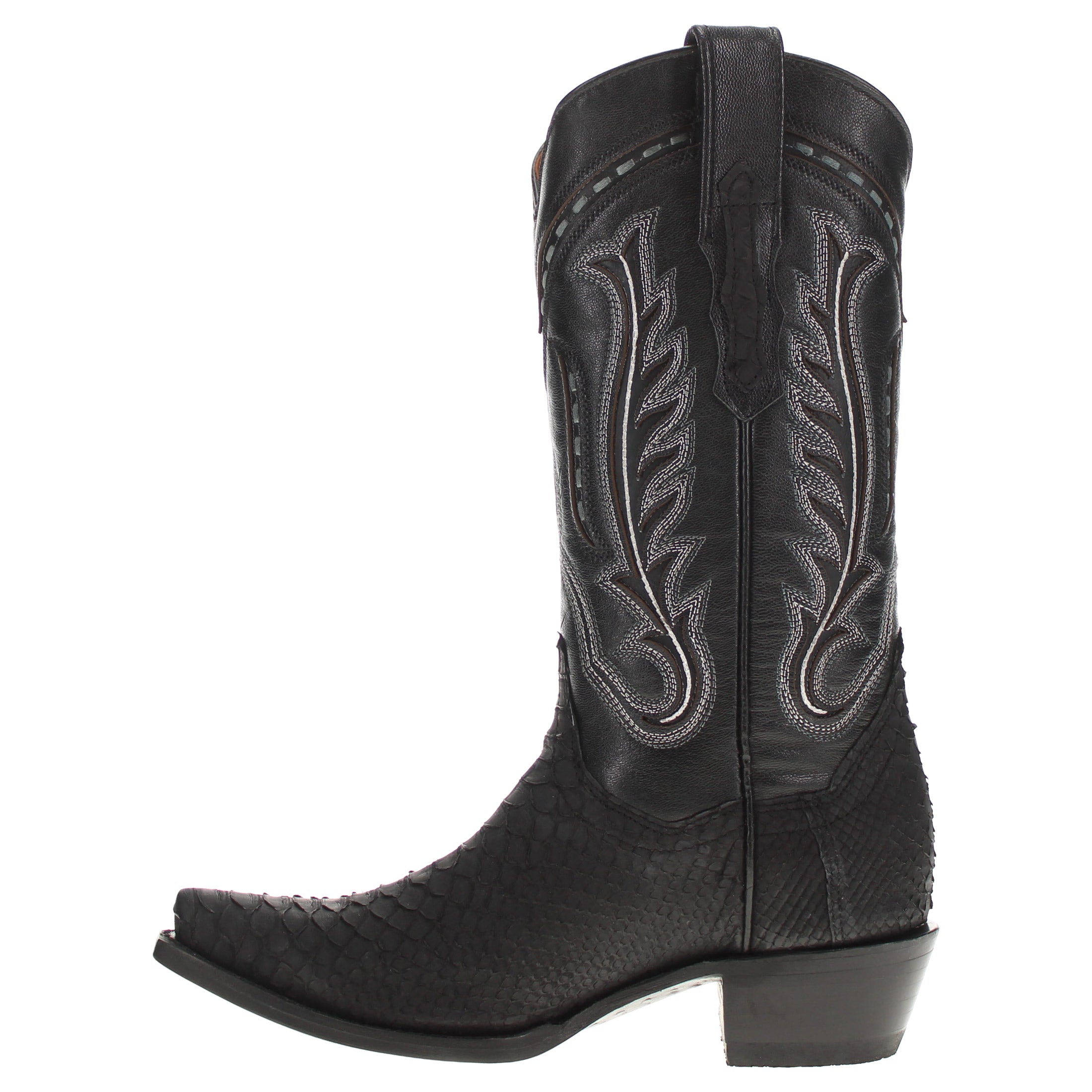 Womens Black Python Leather Snip toe Western Snip Toe Boots by Vaccari