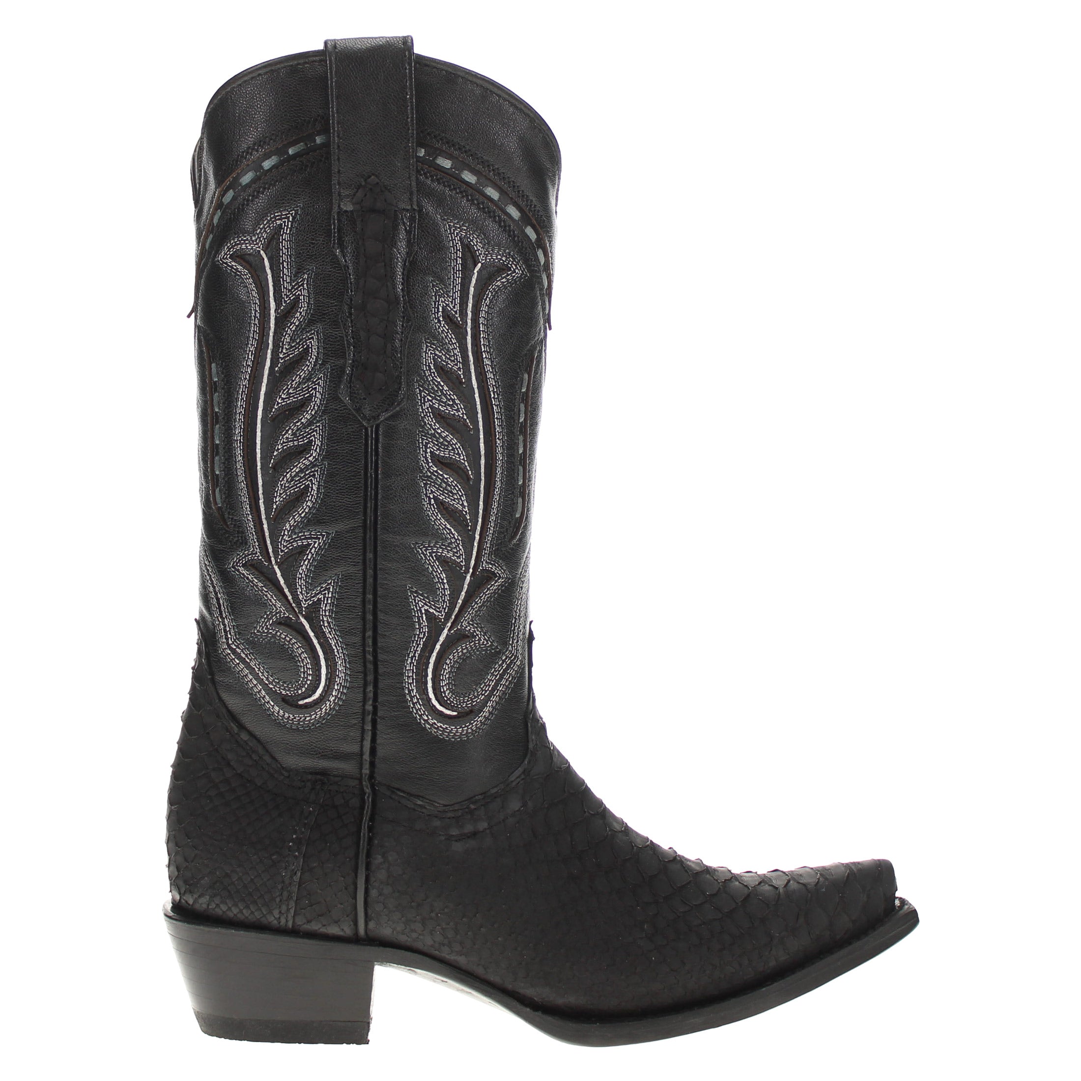 Womens Black Python Leather Snip toe Western Snip Toe Boots by Vaccari