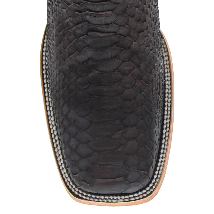 Mens Brown Python Snake Leather Square Toe Cowboy Boots by Vaccari