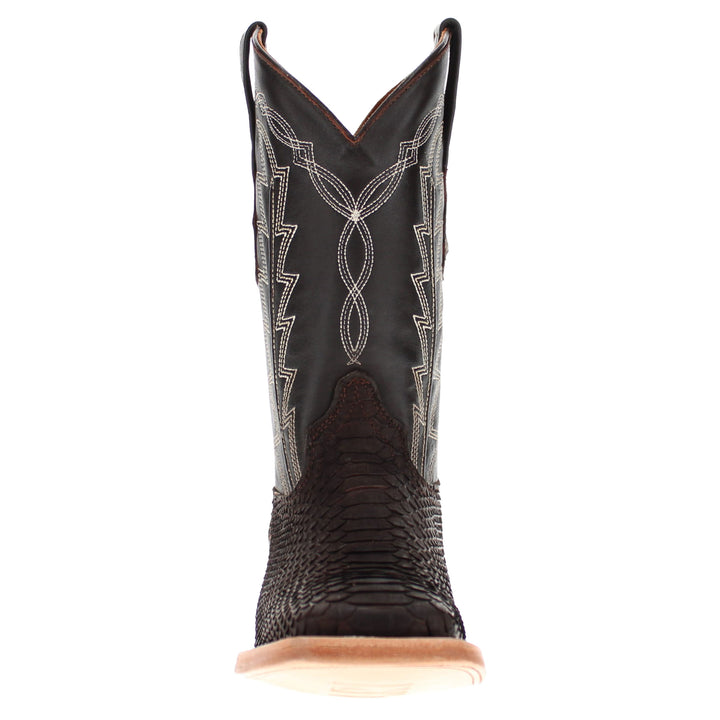 Mens Brown Python Snake Leather Square Toe Cowboy Boots by Vaccari