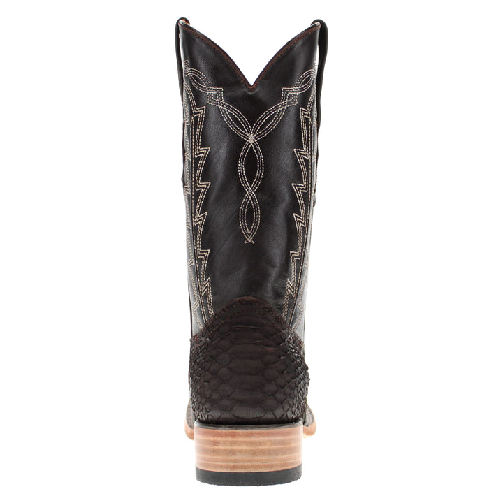 Mens Brown Python Snake Leather Square Toe Cowboy Boots by Vaccari