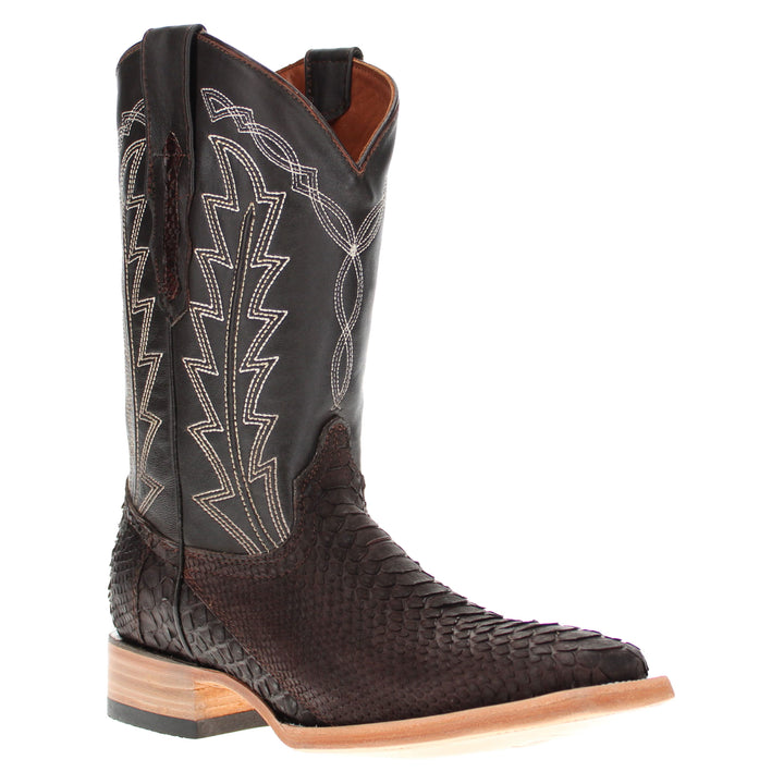 Mens Brown Python Snake Leather Square Toe Cowboy Boots by Vaccari