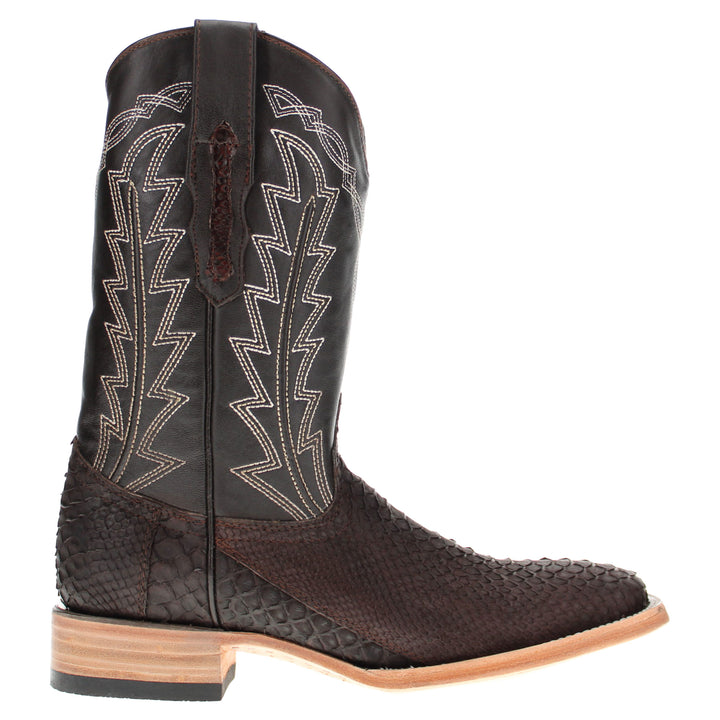 Mens Brown Python Snake Leather Square Toe Cowboy Boots by Vaccari
