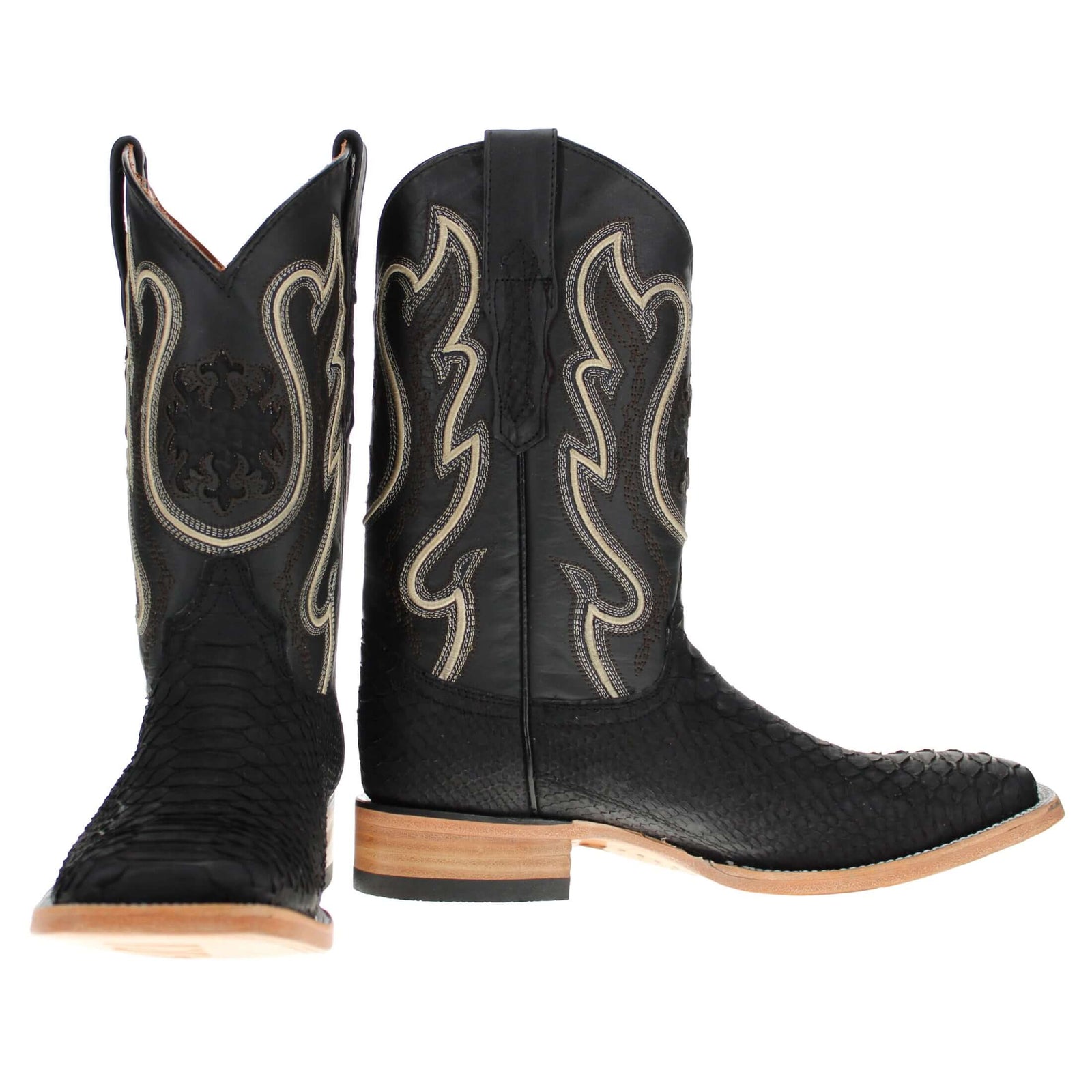 Mens Black Python Snake Leather Square Toe Cowboy Boots by Vaccari