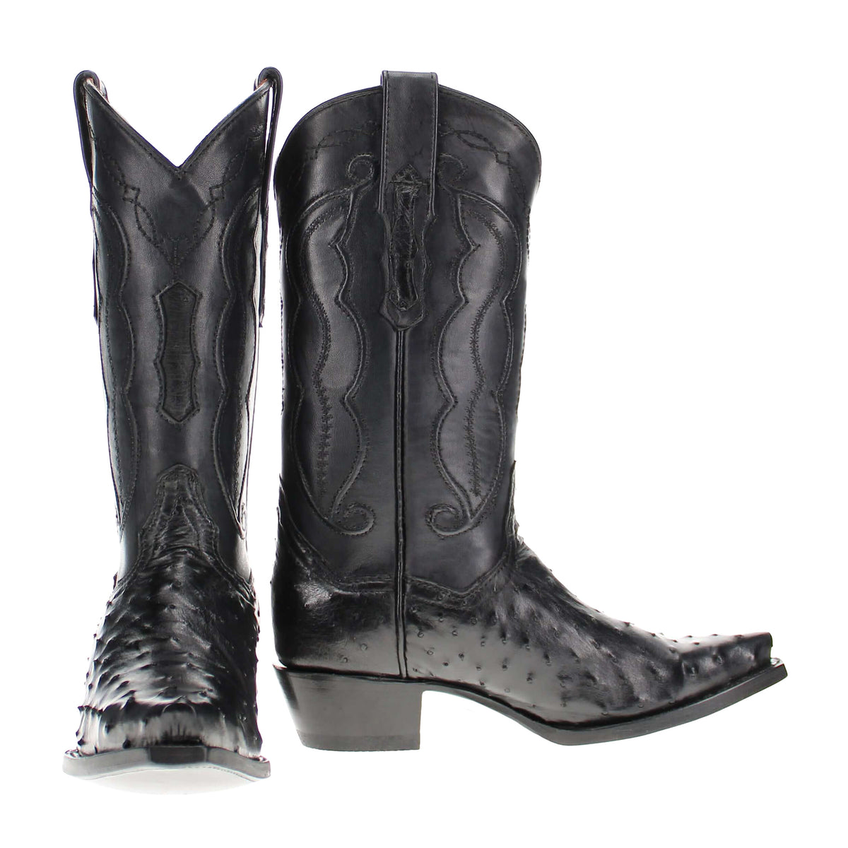 Black leather western boots with stitched panels and pull-on design