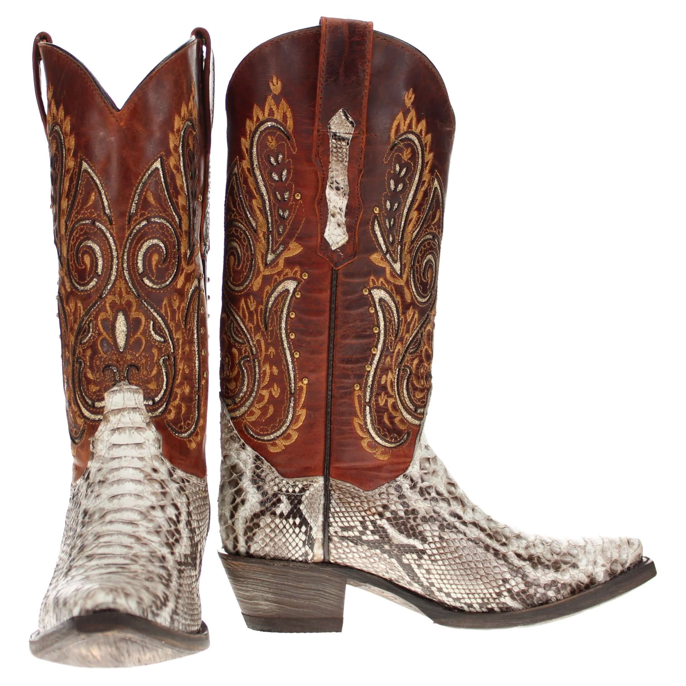 Women's Natural Python Cowgirl Boots | Vaccari Boots