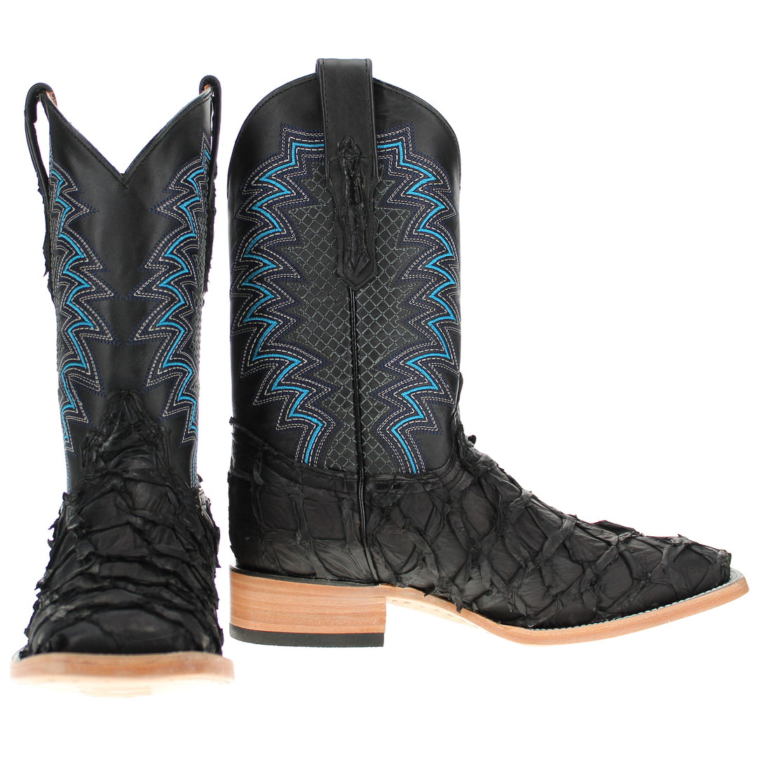 Men's Vaccari Black Pirarucu Broad Square Toe Cowboy Boots