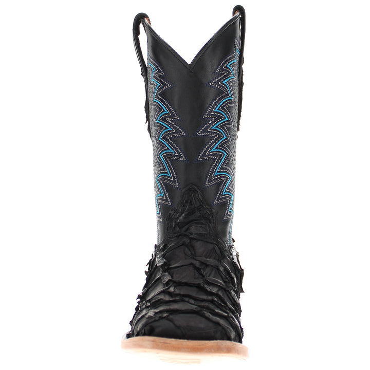 Men's Vaccari Black Pirarucu Broad Square Toe Cowboy Boots