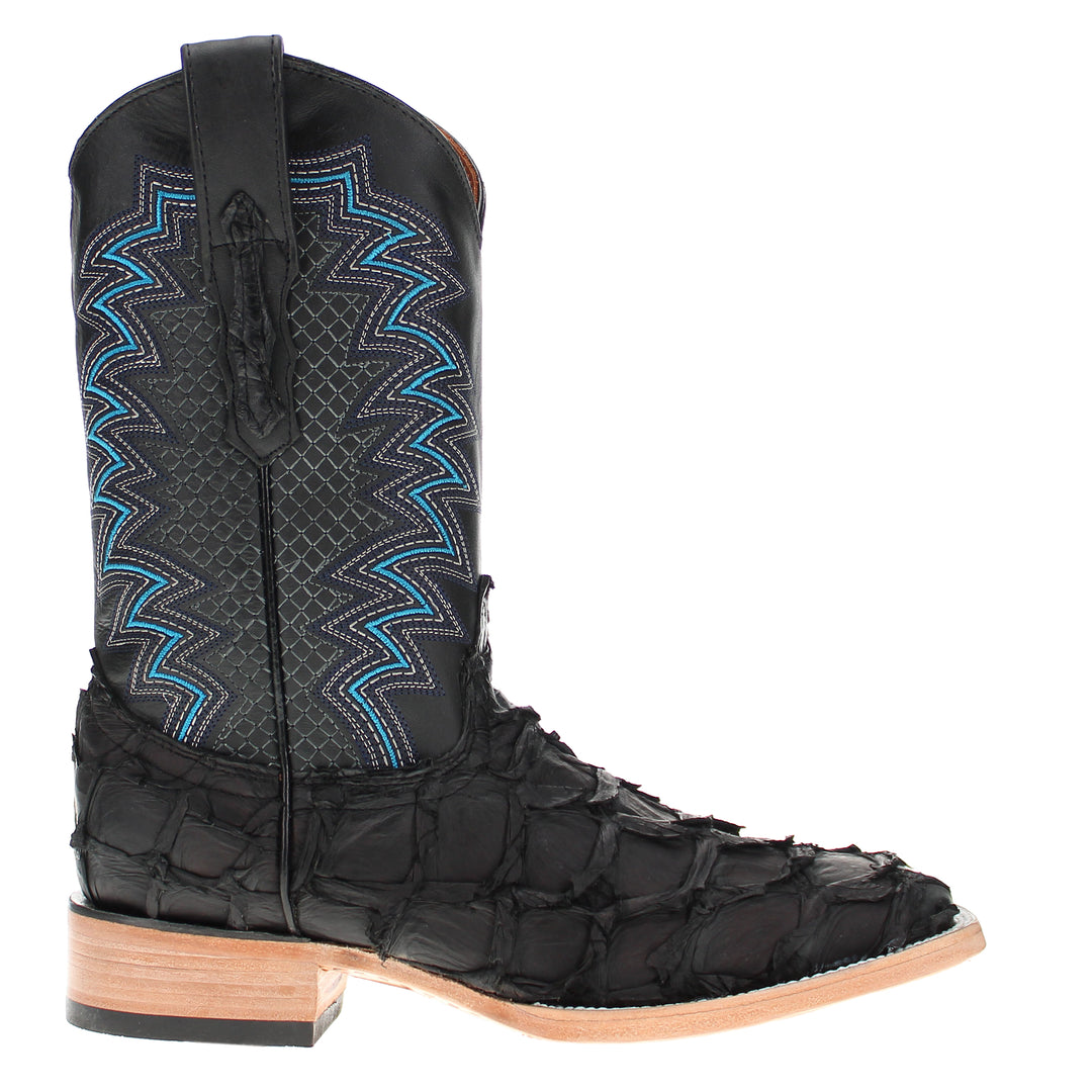 Men's Vaccari Black Pirarucu Broad Square Toe Cowboy Boots