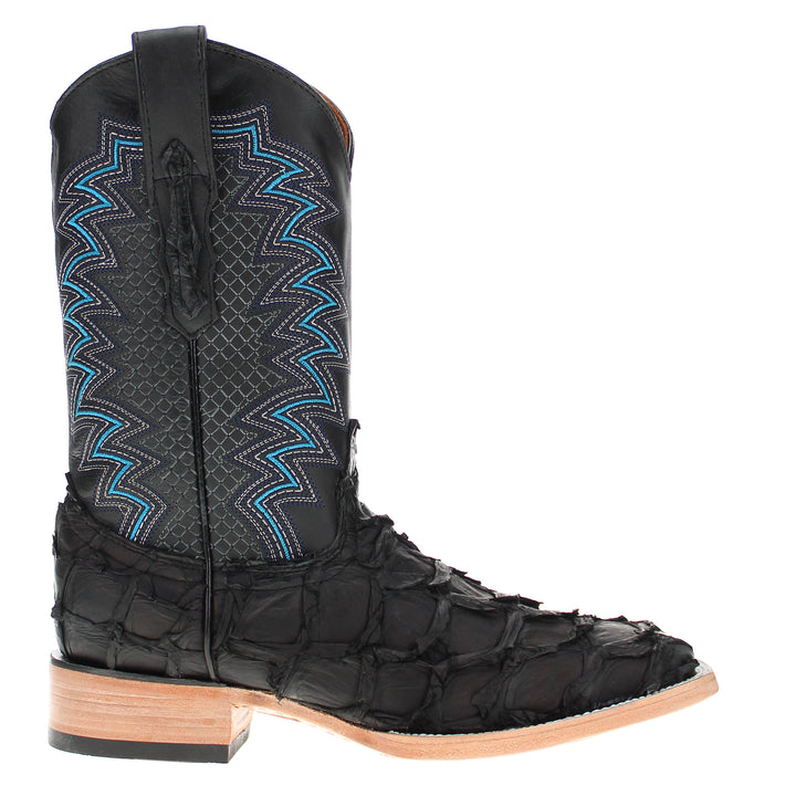 Men's Vaccari Black Pirarucu Broad Square Toe Cowboy Boots