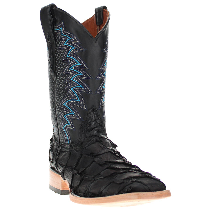 Men's Vaccari Black Pirarucu Broad Square Toe Cowboy Boots