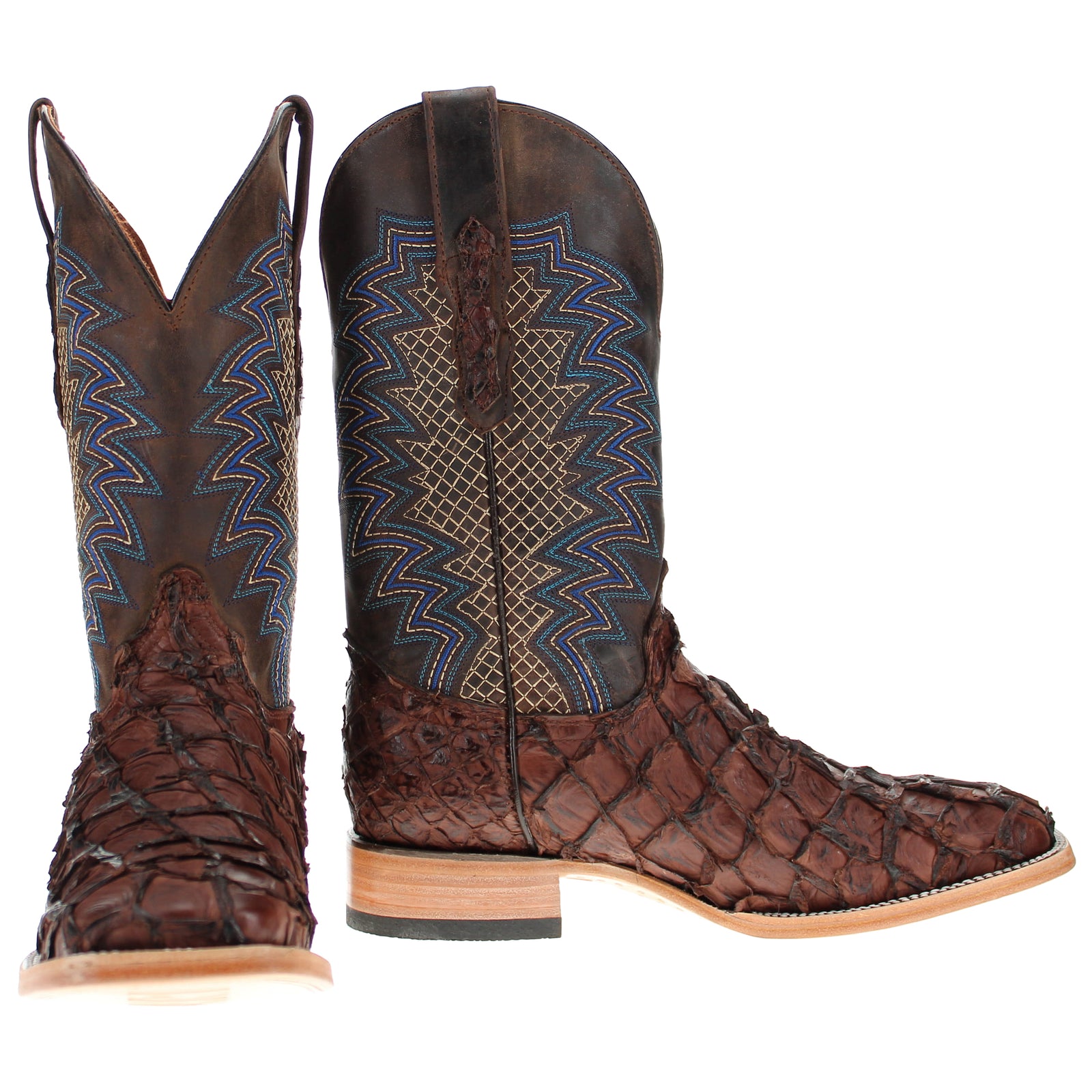Men's Vaccari Mocha Pirarucu Broad Square Toe Cowboy Boots