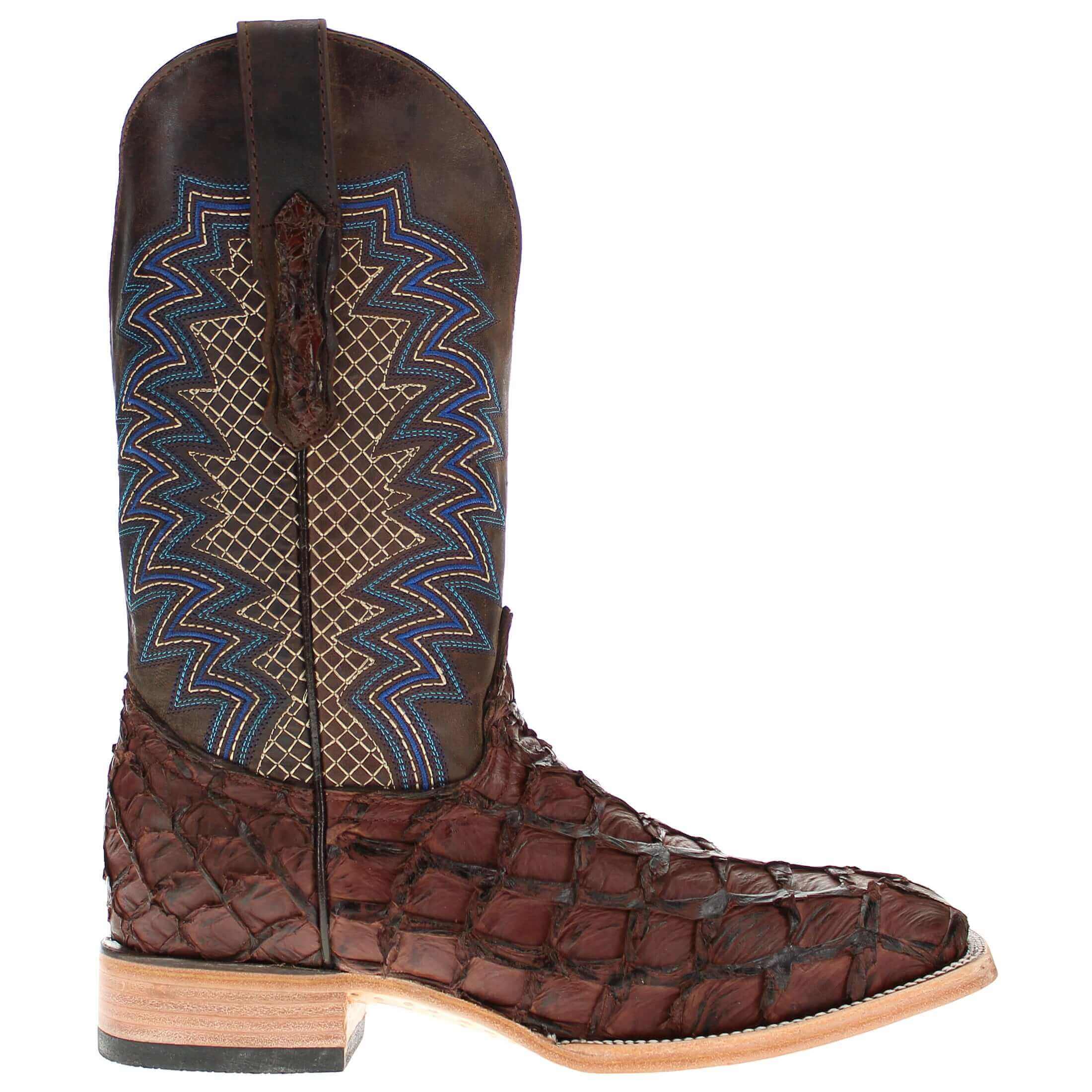 Men's Vaccari Mocha Pirarucu Broad Square Toe Cowboy Boots