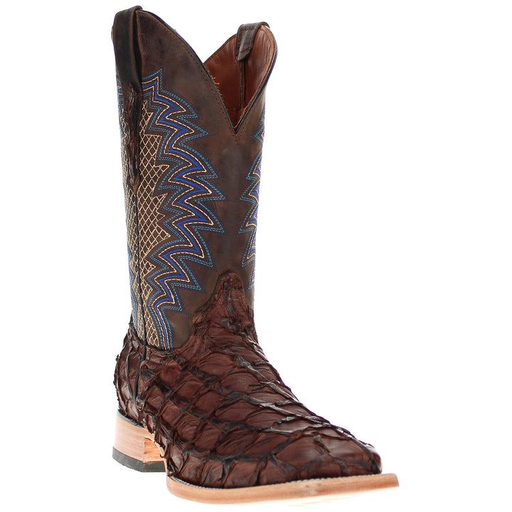 Men's Vaccari Mocha Pirarucu Broad Square Toe Cowboy Boots