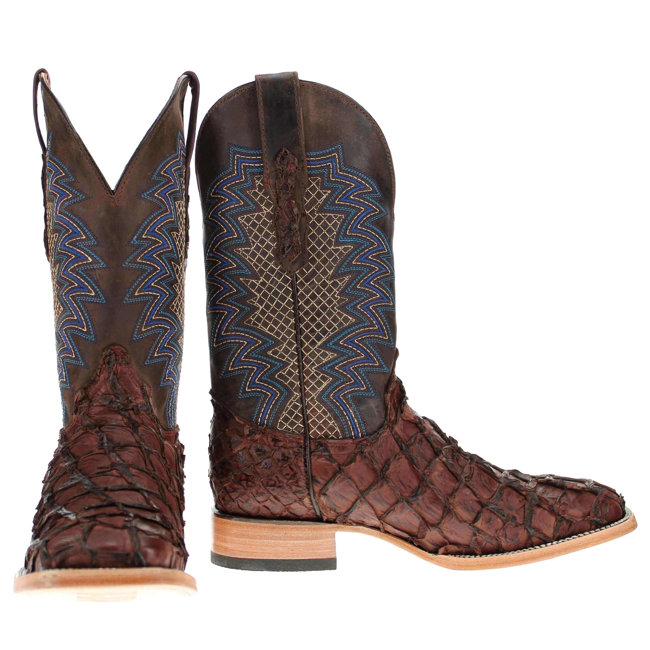 Men's Vaccari Mocha Pirarucu Broad Square Toe Cowboy Boots