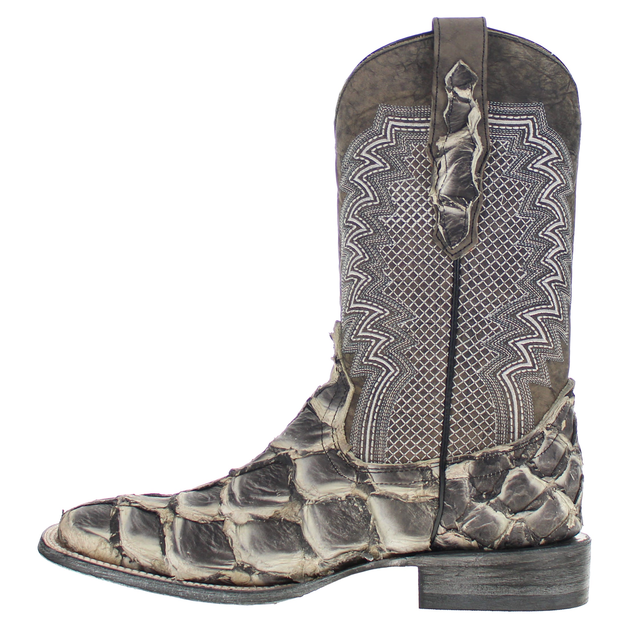 Men's Rustic Gray Pirarucu Fish Square Toe Cowboy Boots by Vaccari