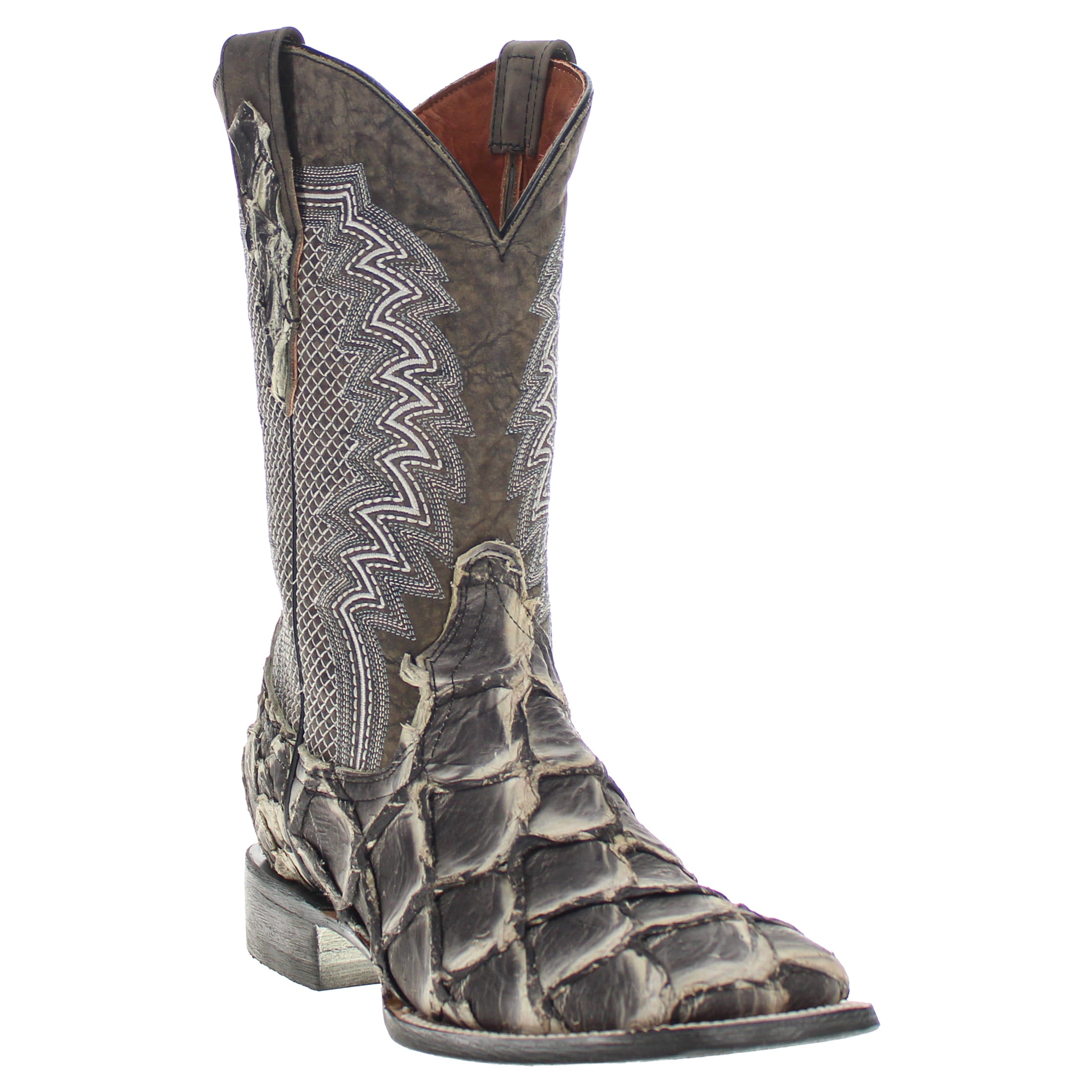 Men's Rustic Gray Pirarucu Fish Square Toe Cowboy Boots by Vaccari