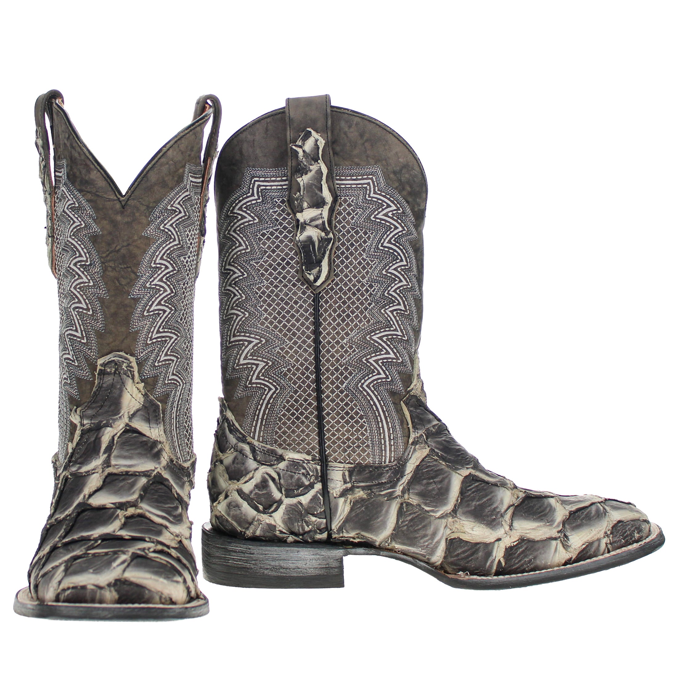 Men's Rustic Gray Pirarucu Fish Square Toe Cowboy Boots by Vaccari