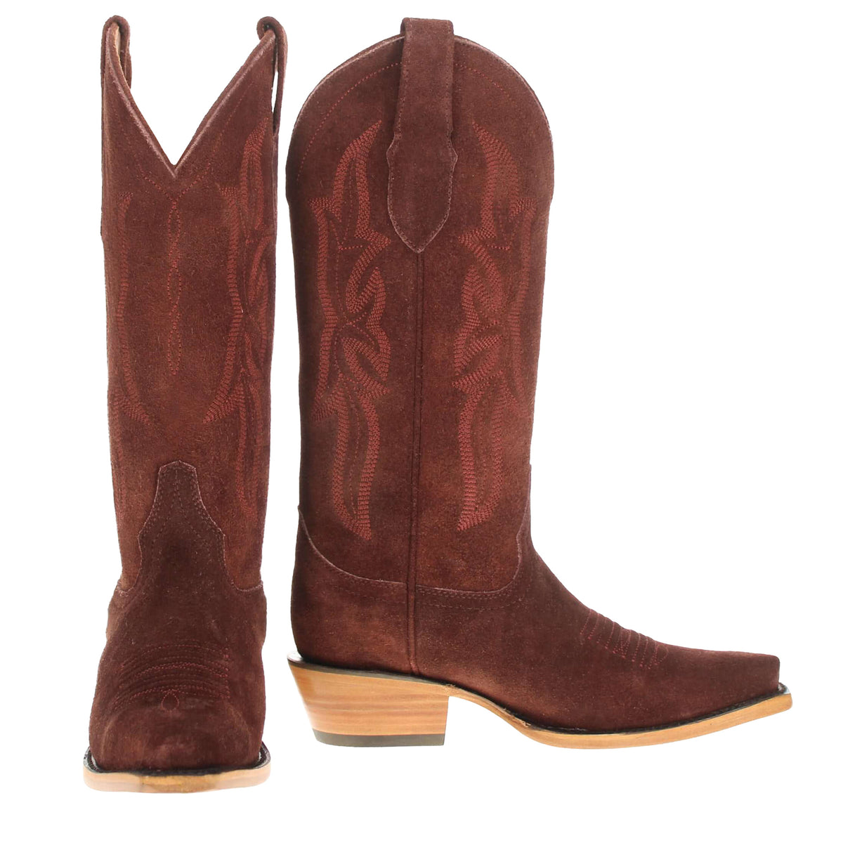 Sloane suede cowboy boots, dark brown with embroidered shaft and pointed toe