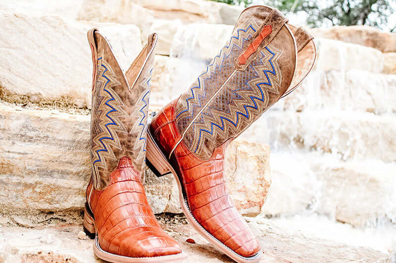 Men's Cognac American Alligator Cowboy Boots Navarro by Vaccari Core