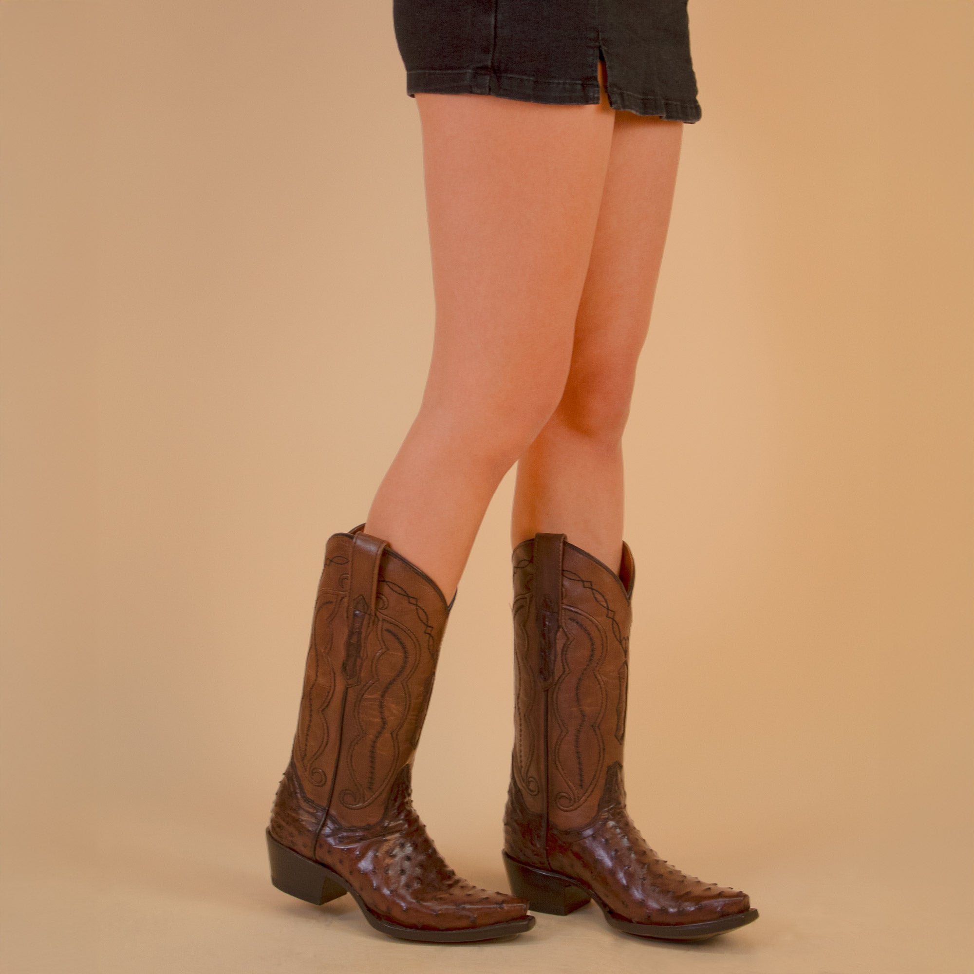 Womens Mocha Full Quill Ostrich Snip Toe Boots by Vaccari