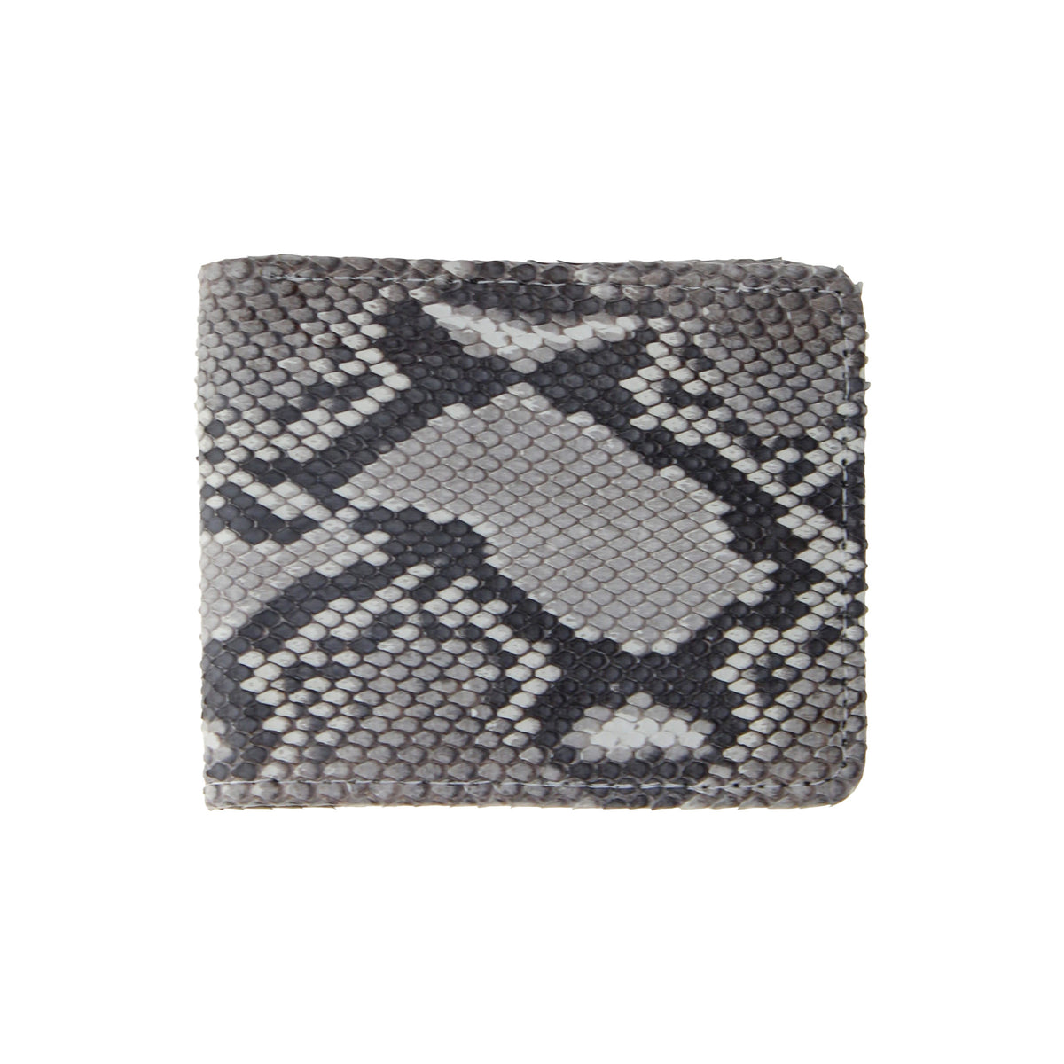 Python-embossed billfold wallet with black, gray, and white diamond pattern