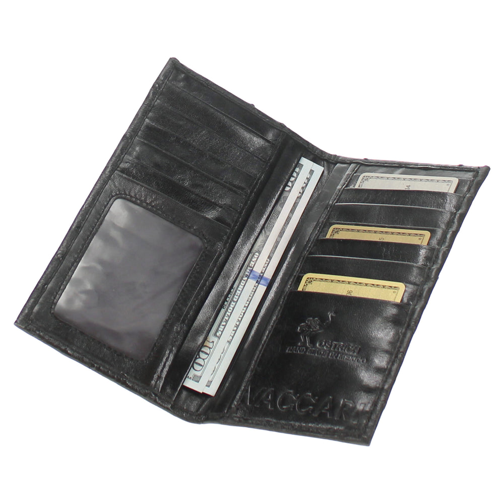 Black Full Quill Ostrich Checkbook Wallet by Vaccari