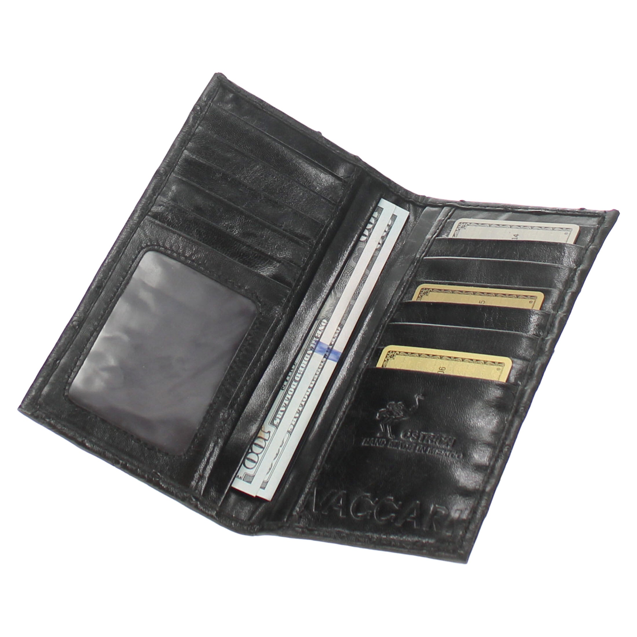 Black Full Quill Ostrich Checkbook Wallet by Vaccari