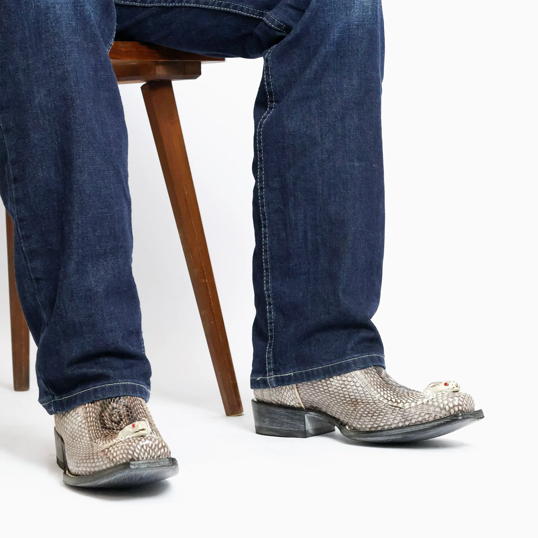 Men's Natural Cobra with the Head Square Toe Cowboy Boots by Vaccari