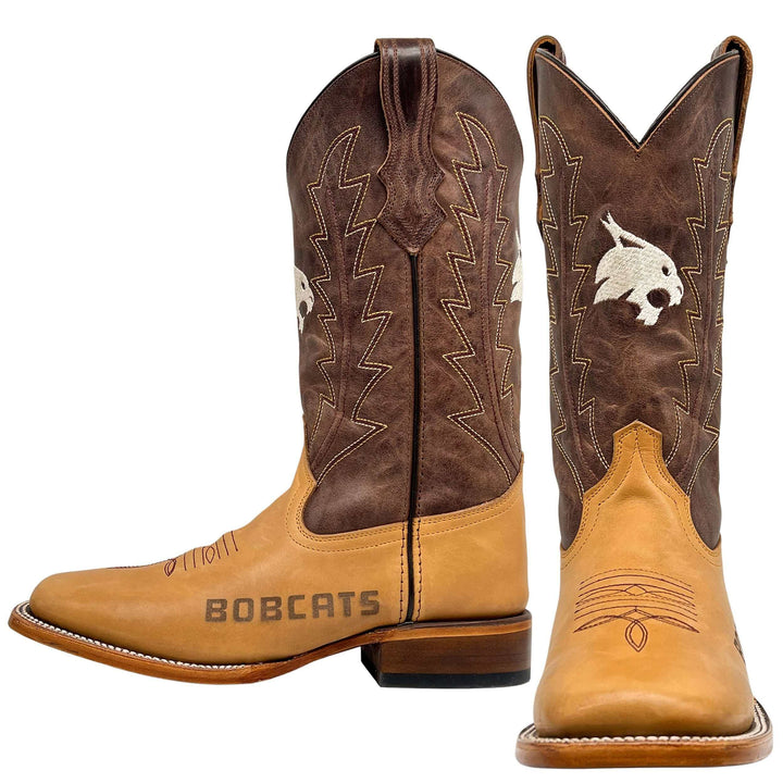 Men's Texas State University Bobcats Tan/Mocha Broad Square Cowboy Boots Weston by Vaccari