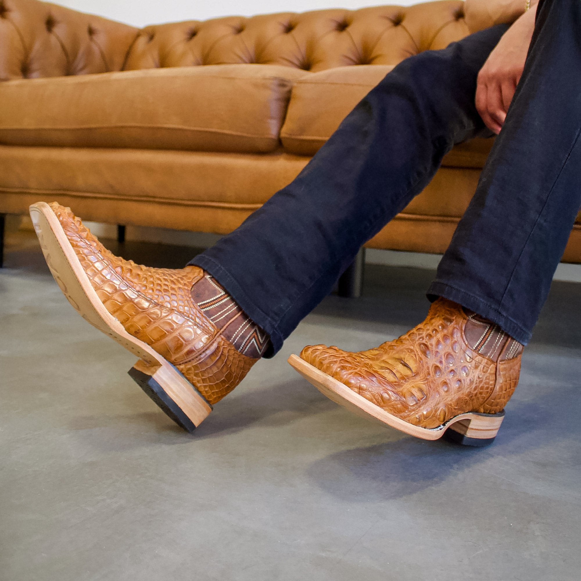 Men's Cognac Head Cut Alligator Cowboy Boots Zander Vaccari Boots