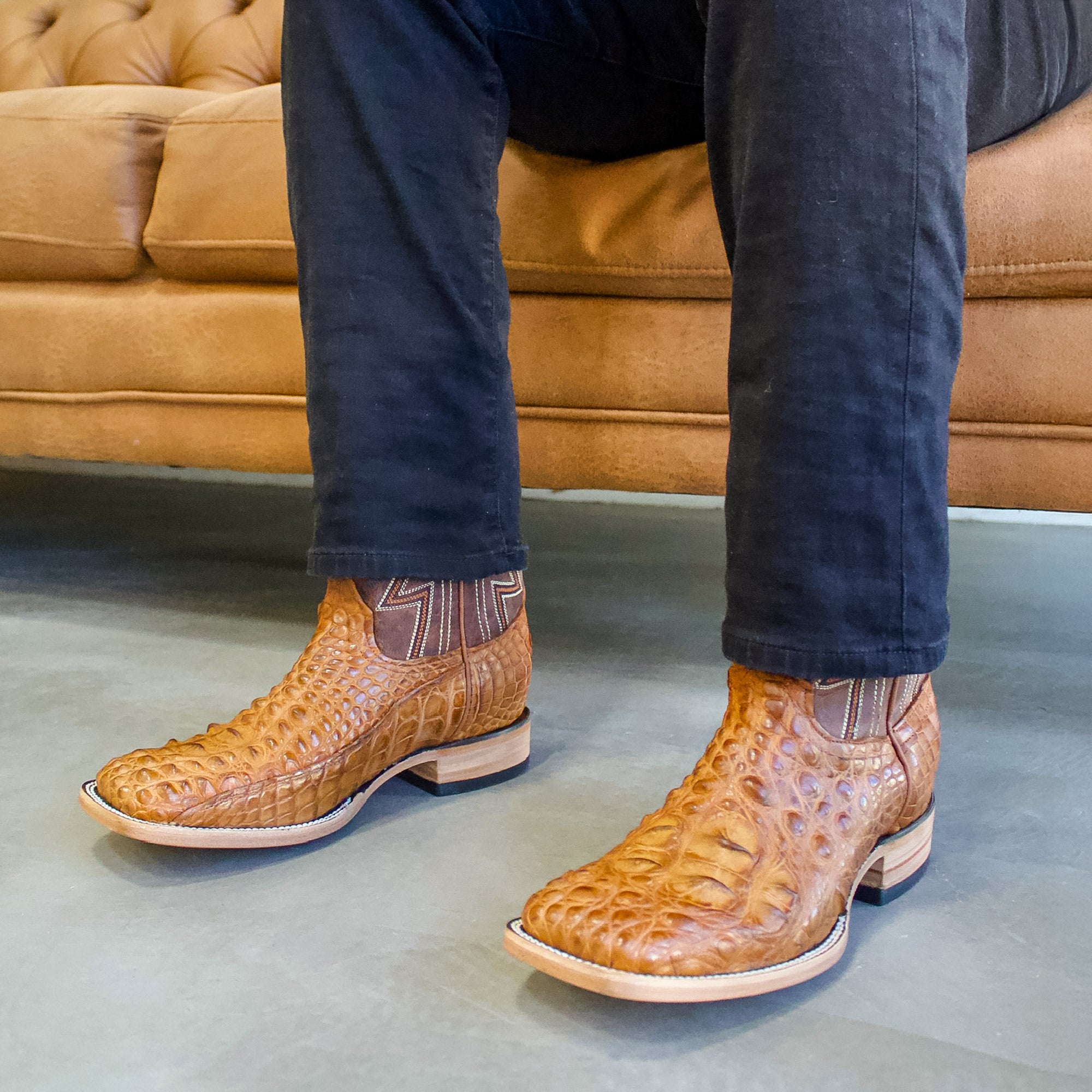 Men's Cognac Head Cut Alligator Cowboy Boots Zander Vaccari Boots