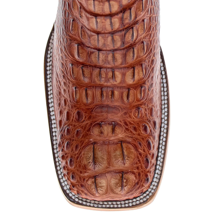 Mens Vaccari Cognac American Alligator Headcut Broad Square Toe Boots