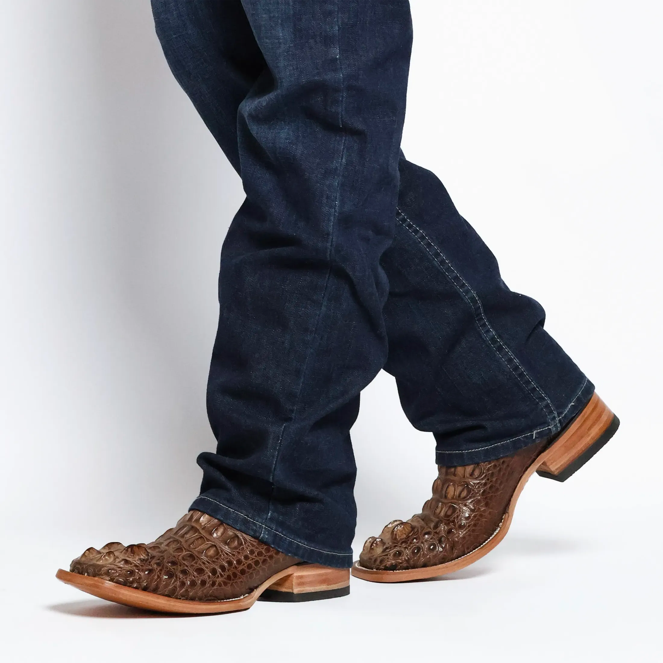 Men's Mocha American Alligator Headcut Broad Square Toe Boots Zane by Vaccari