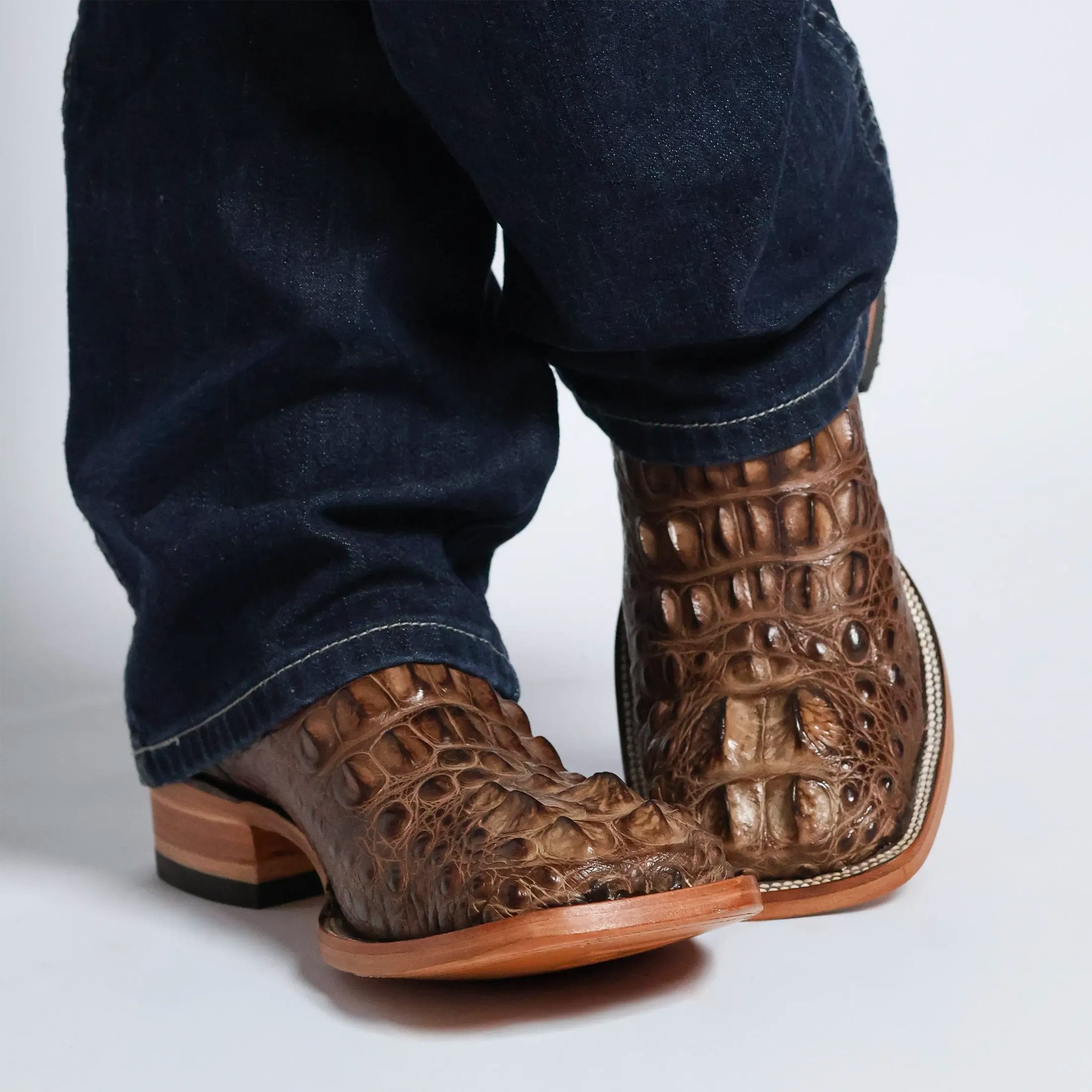 Men's Mocha American Alligator Headcut Broad Square Toe Boots Zane by Vaccari