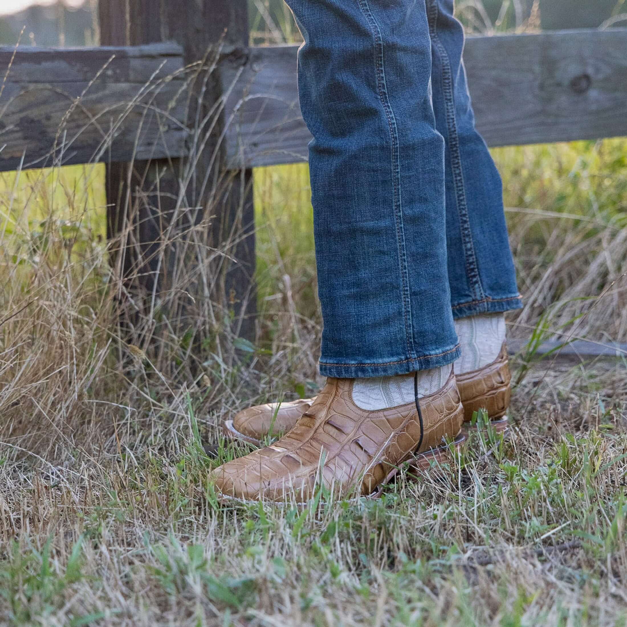 Men's Tan American Alligator Head Cut Cowboy Boots by Vaccari