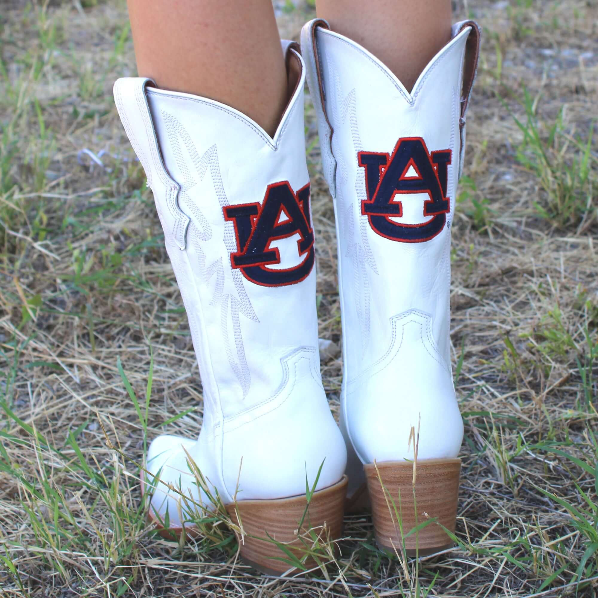 Women's Auburn University Tigers All White Pointed Toe Cowgirl Boots Leighton Vaccari University