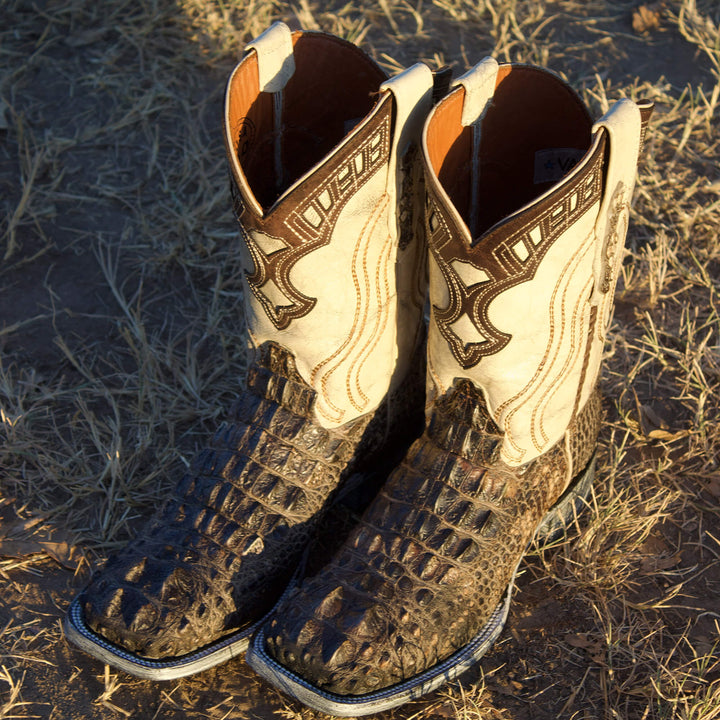 Mens Natural American Alligator Headcut Square Toe Cowboy Boots by Vaccari