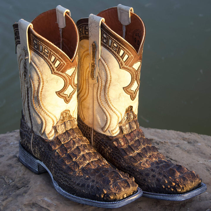 Mens Natural American Alligator Headcut Square Toe Cowboy Boots by Vaccari