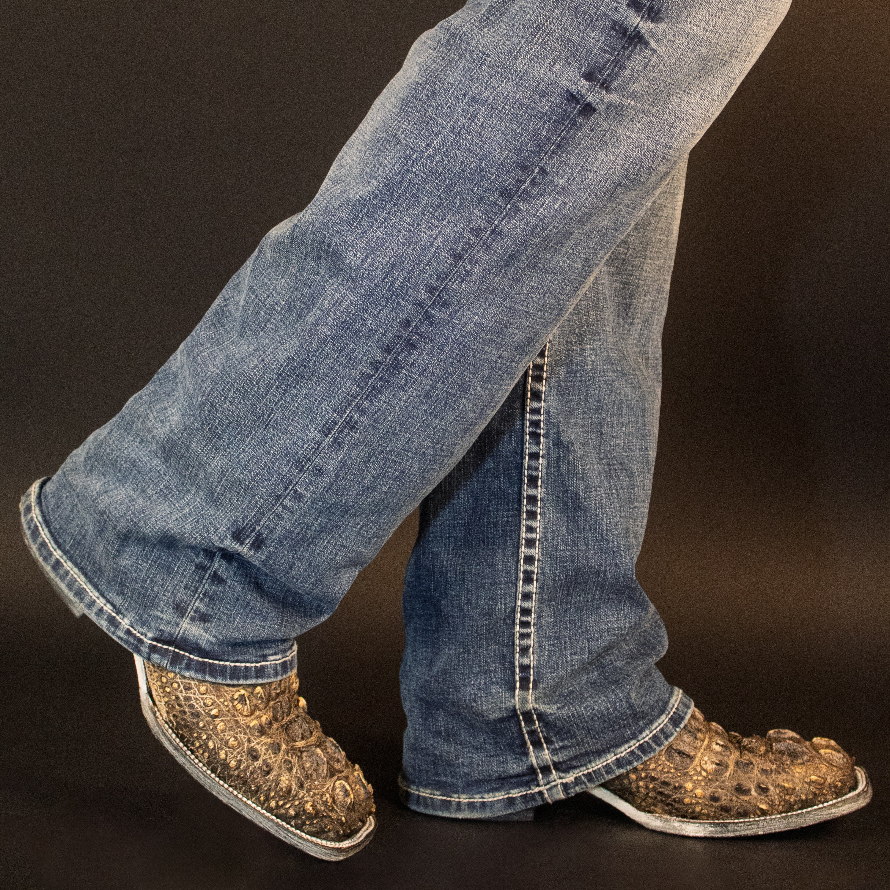 Mens Natural American Alligator Headcut Square Toe Cowboy Boots by Vaccari