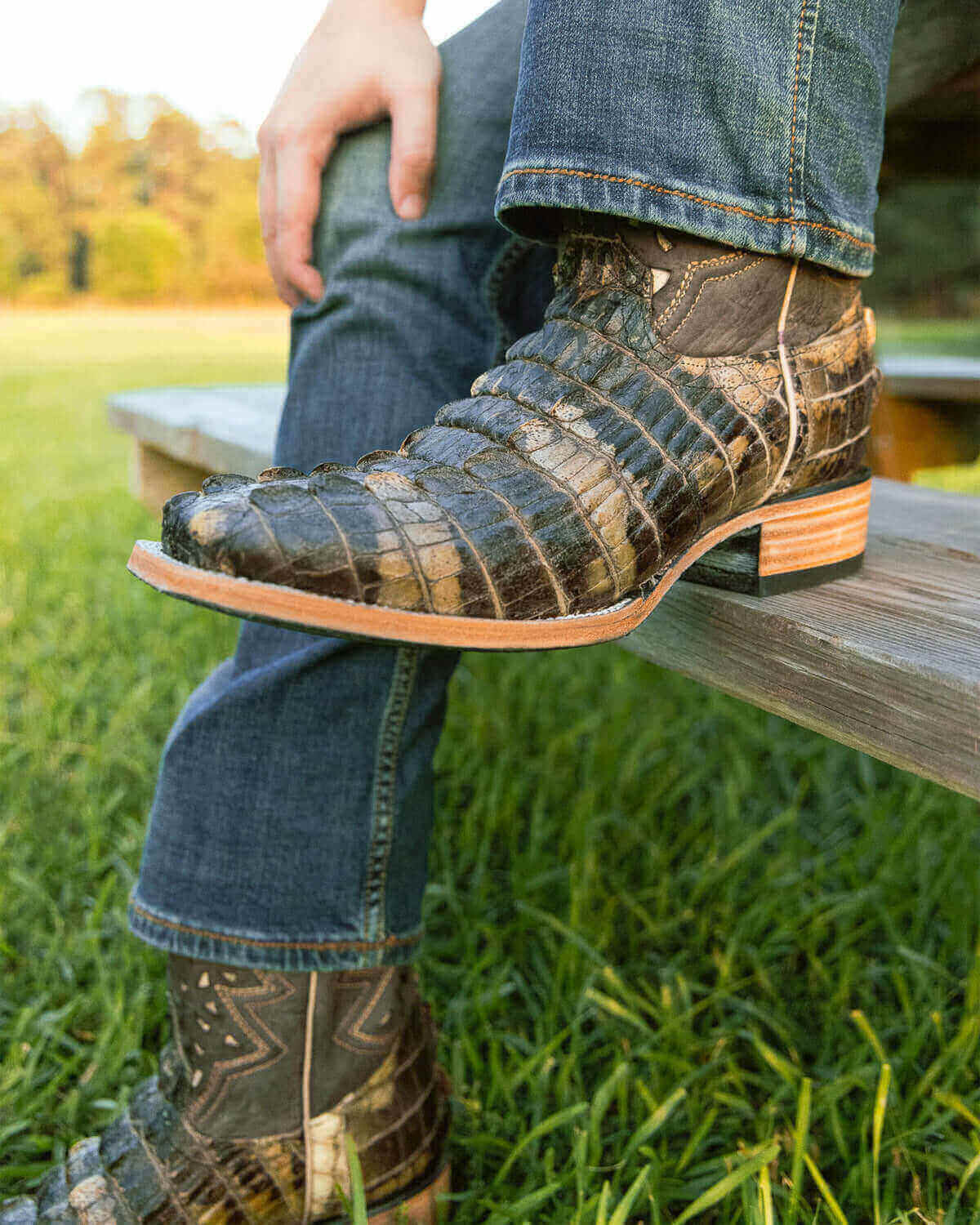 Natrual American Alligator Men's Cowboy Boots Axel by Vaccari Core