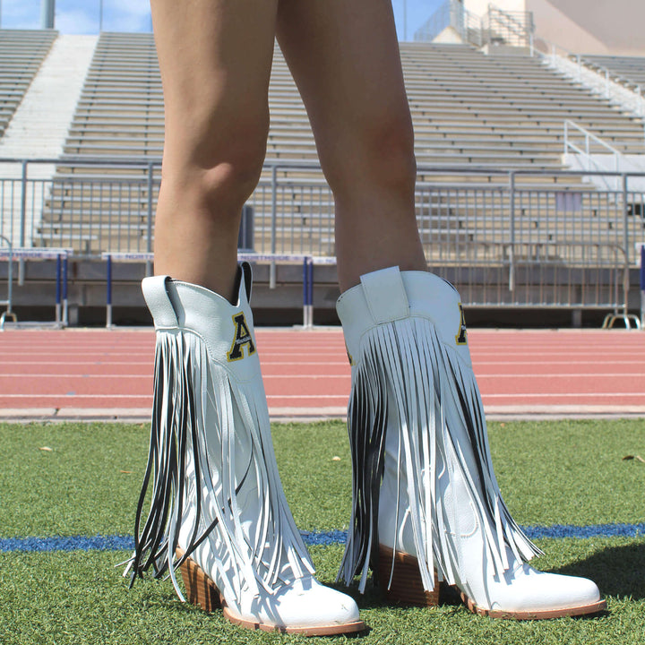 Appalachian State University Kacey White Fringe Boot By V By Vaccari