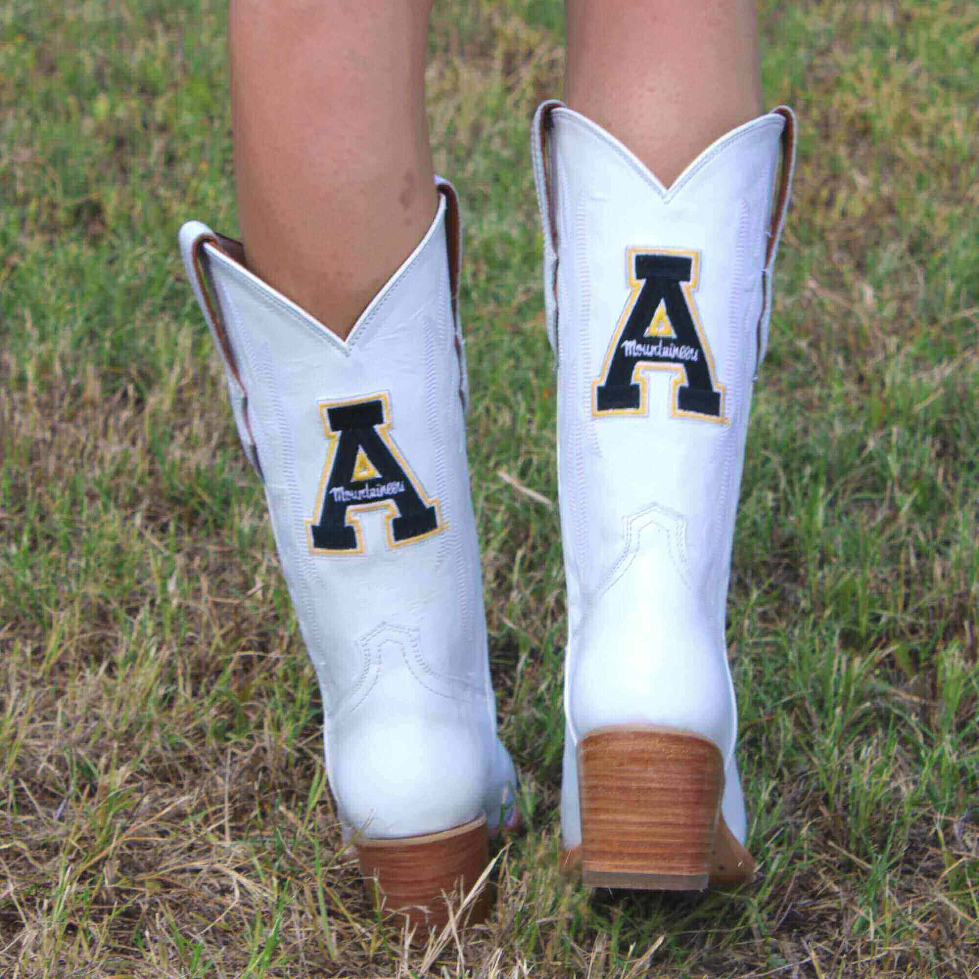 Women's App State University All White Pointed Toe Cowgirl Boots Leighton Vaccari University