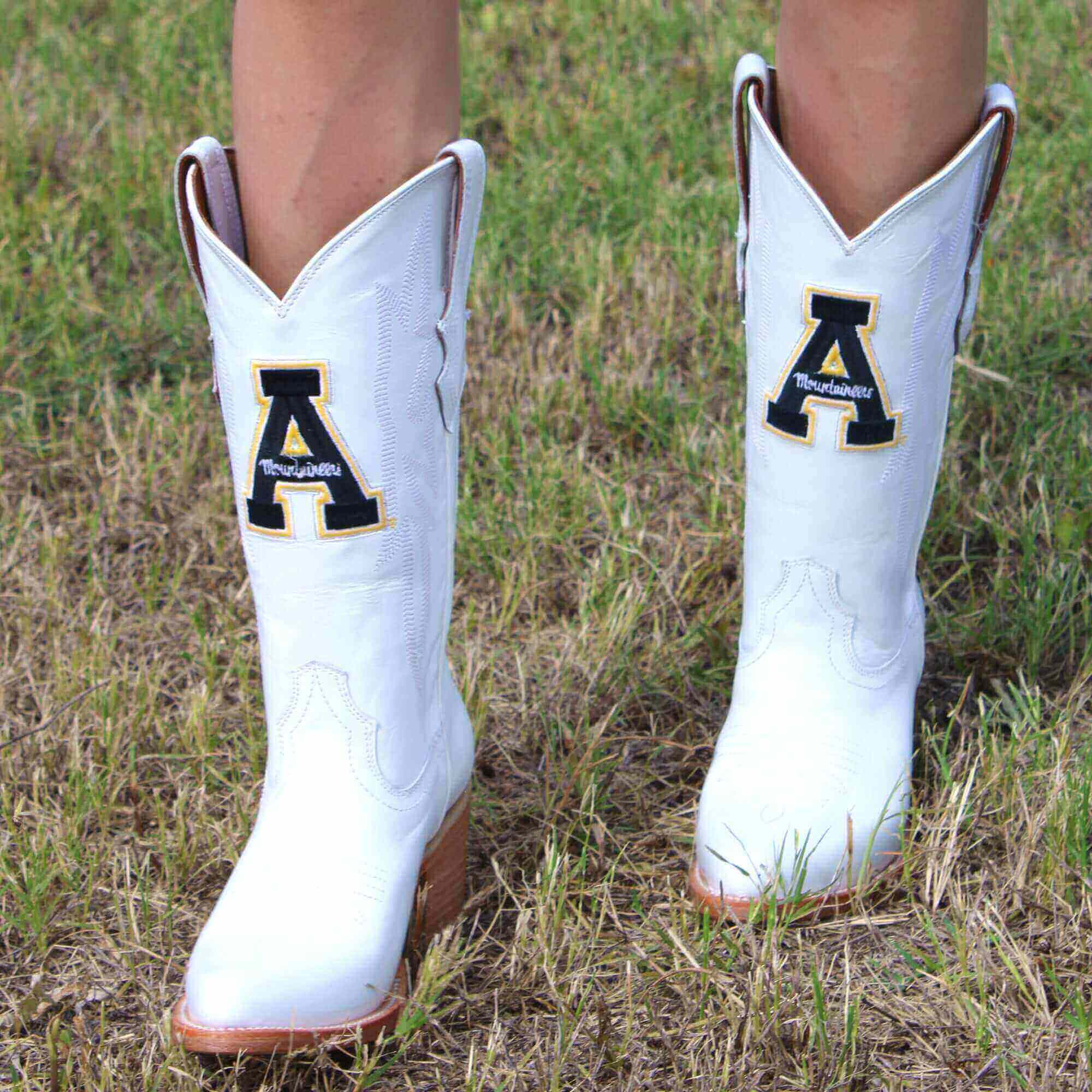 Women's App State University All White Pointed Toe Cowgirl Boots Leighton Vaccari University